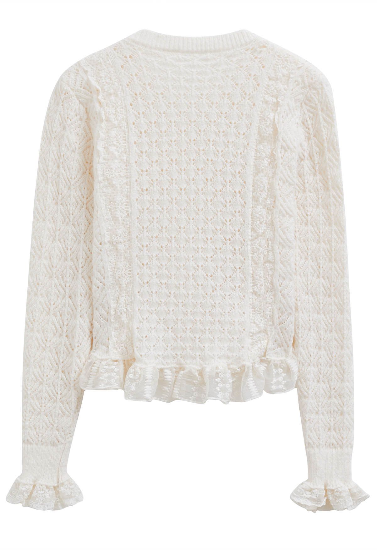 Lace Trim Pointelle Knit Cardigan