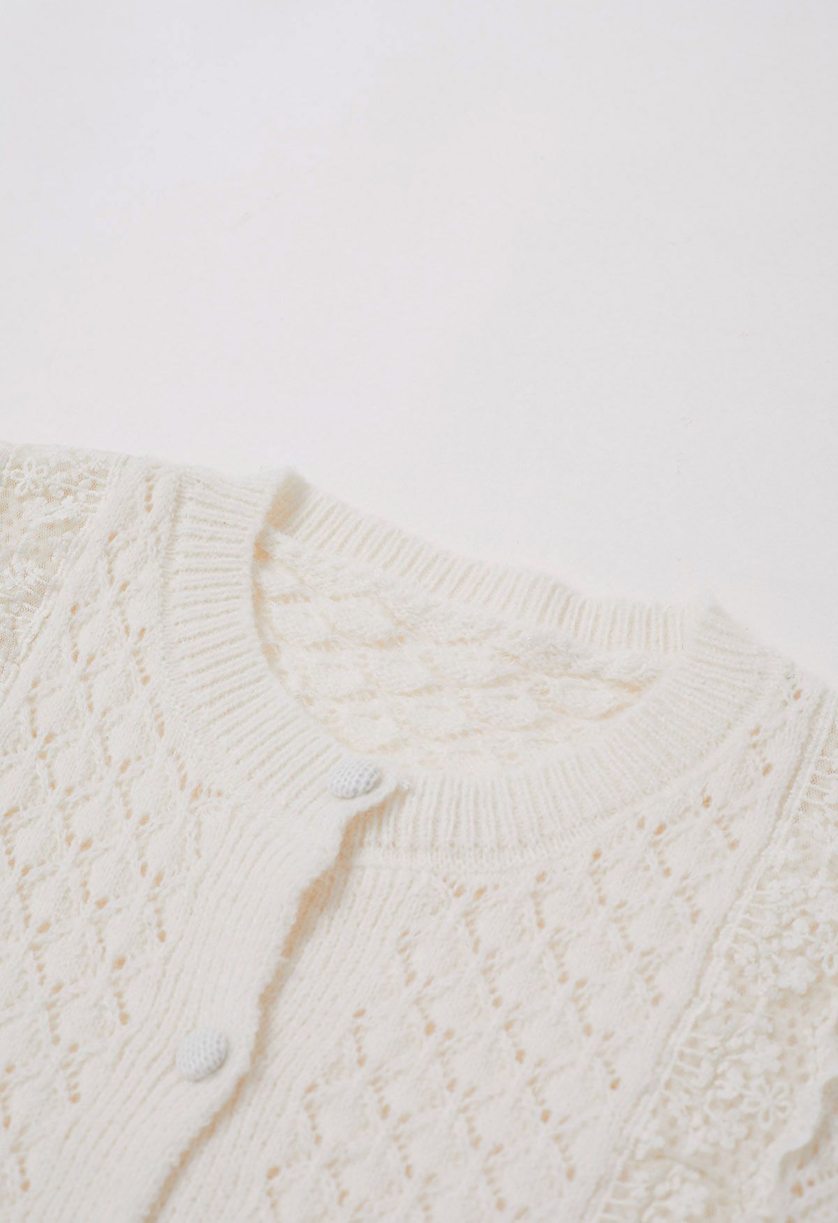 Lace Trim Pointelle Knit Cardigan