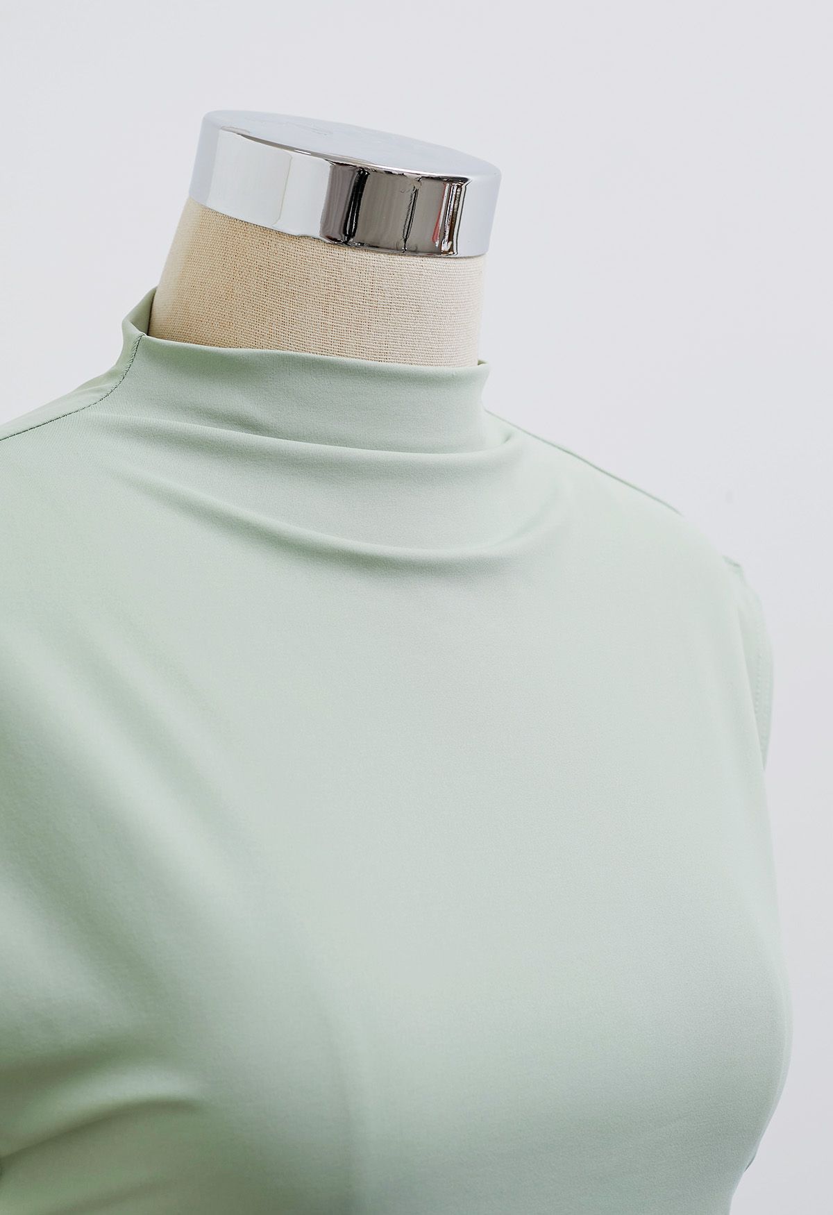 Mock Neck Ruched Sleeveless Top in Pea Green