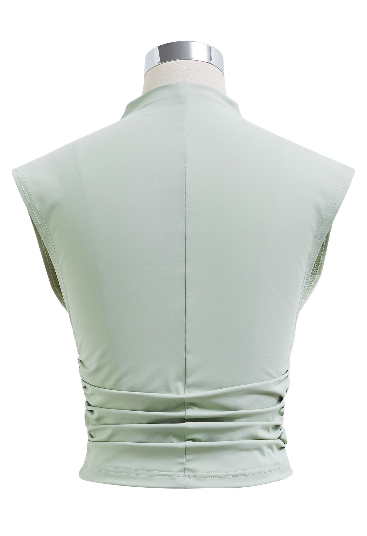 Mock Neck Ruched Sleeveless Top in Pea Green