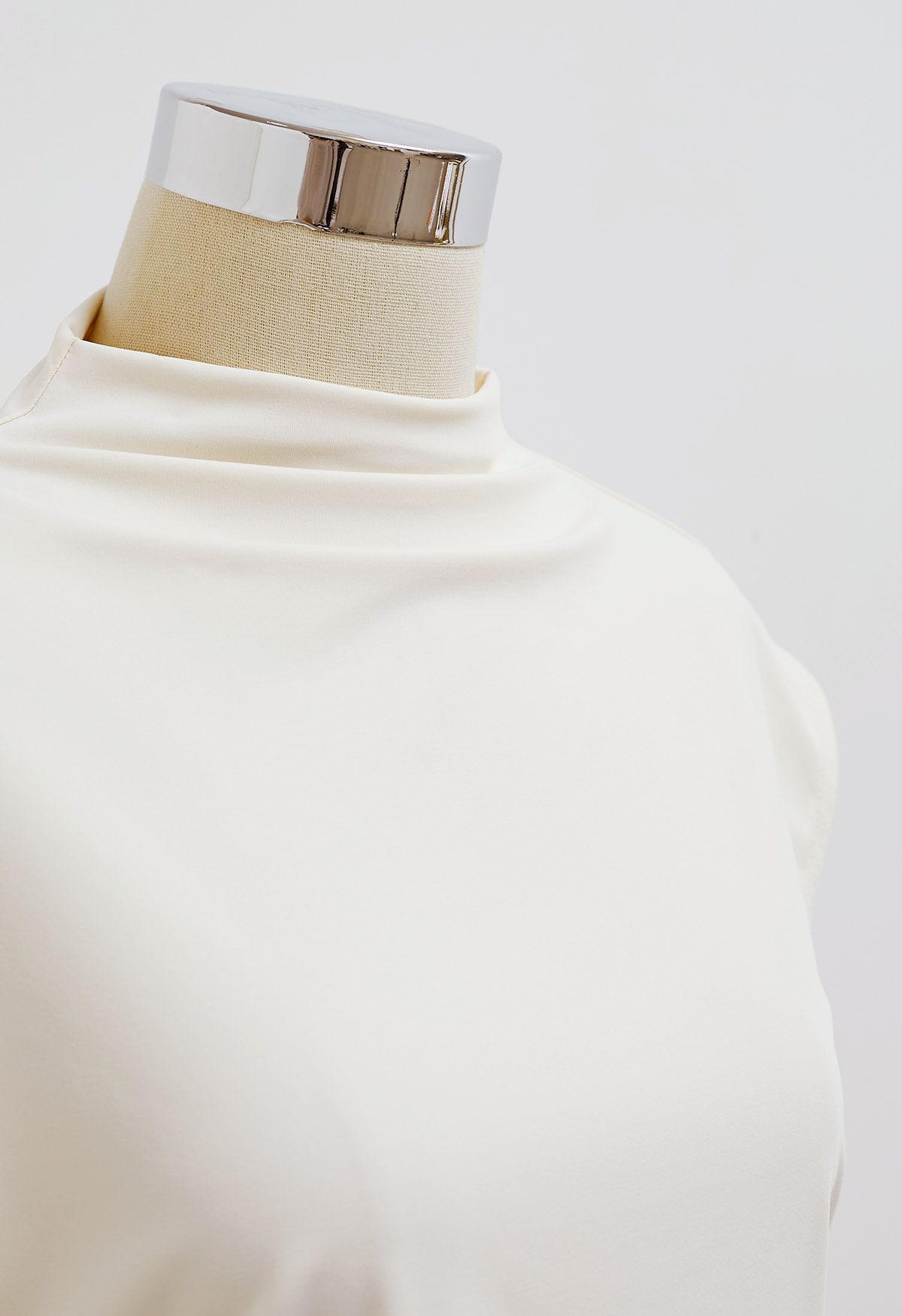 Mock Neck Ruched Sleeveless Top in Cream