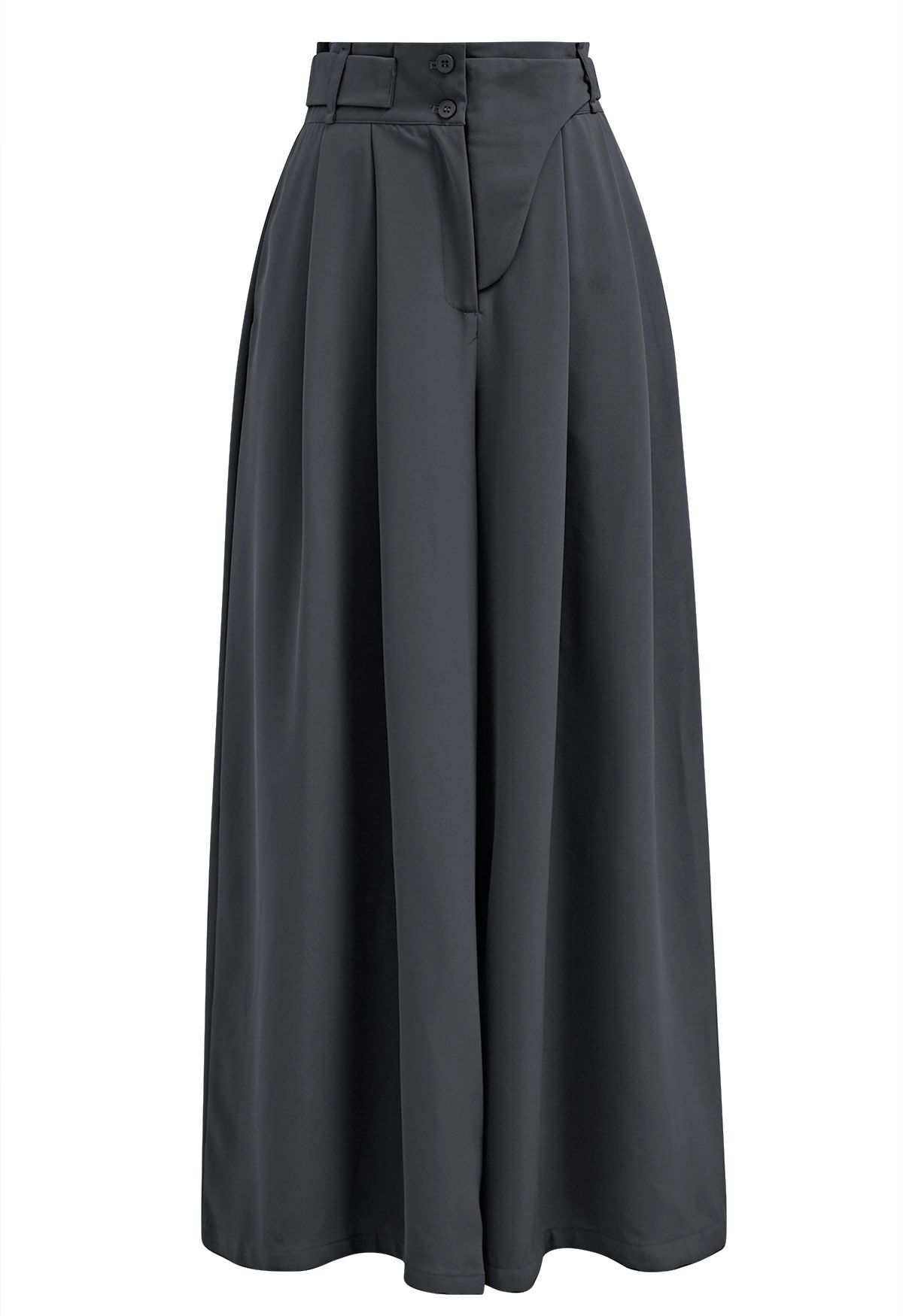 Decorative Belt Pleated Wide-Leg Pants in Smoke