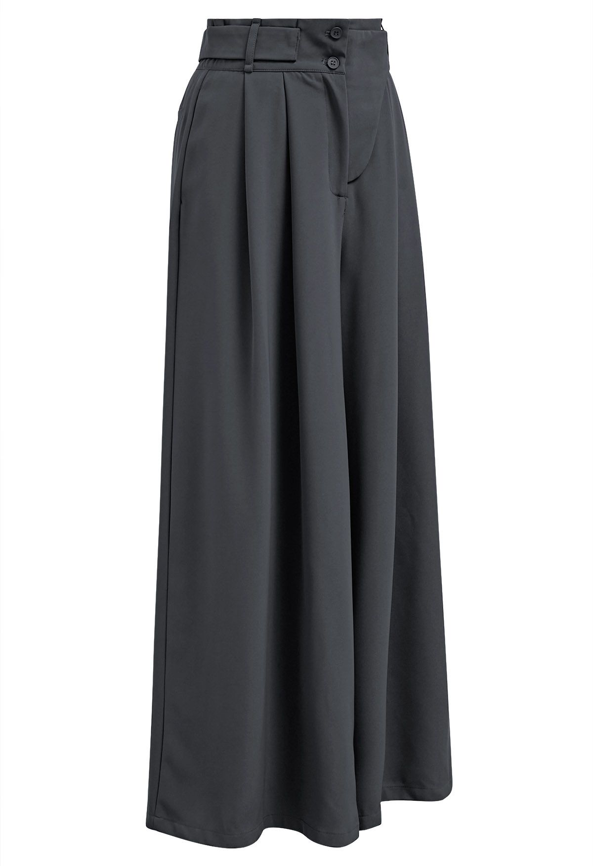 Decorative Belt Pleated Wide-Leg Pants in Smoke