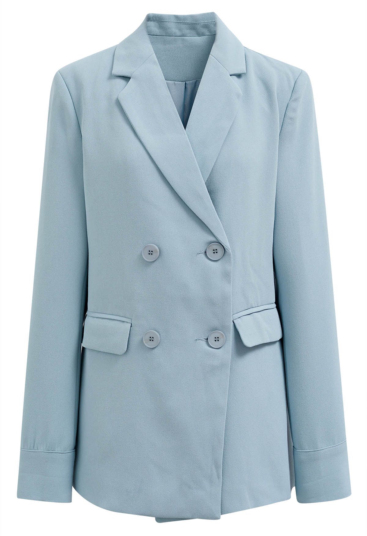 Blue Notch Lapel Double-Breasted Blazer