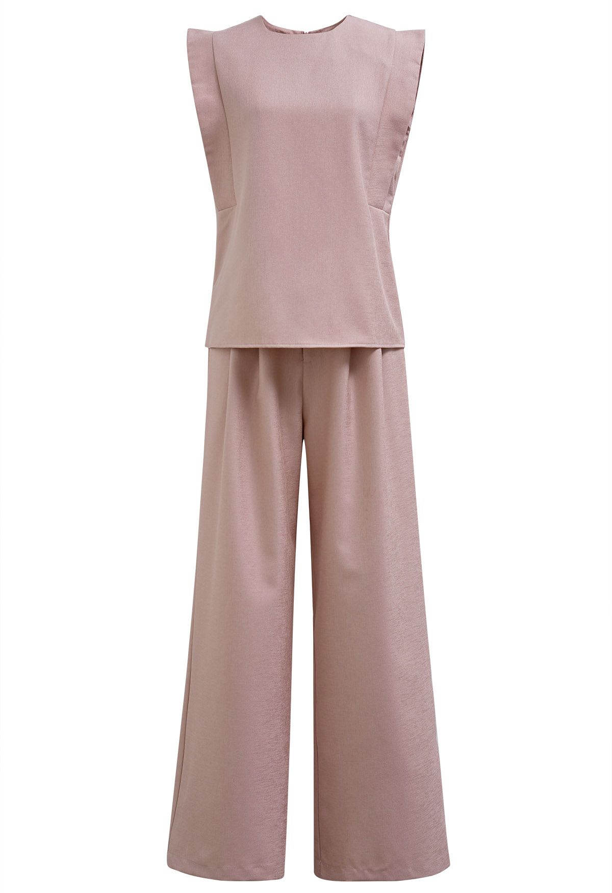 Chic Sleeveless Top and Flowy Wide-Leg Pants Set in Pink