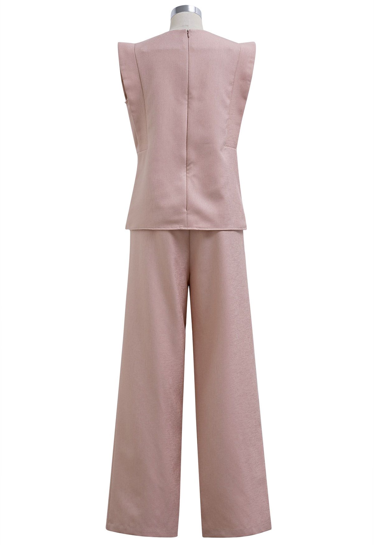 Chic Sleeveless Top and Flowy Wide-Leg Pants Set in Pink