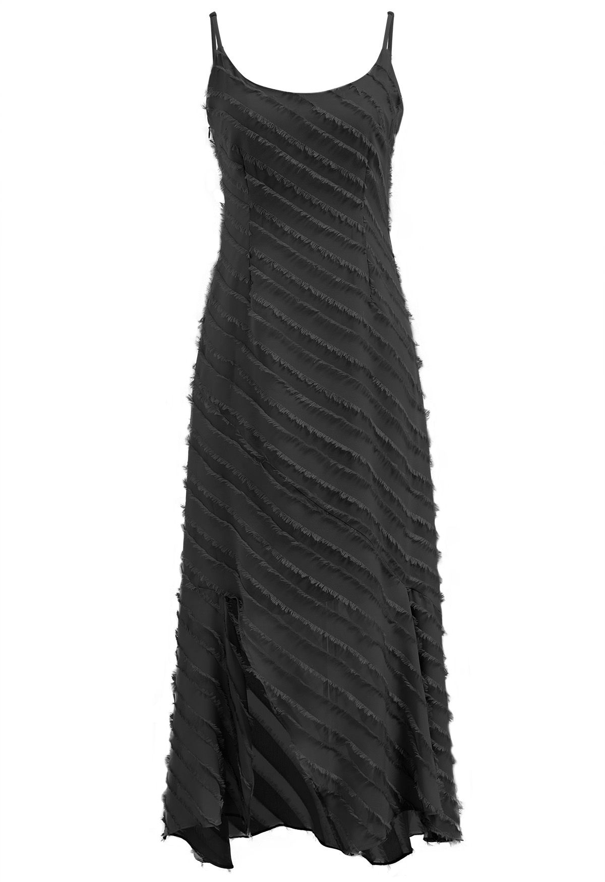 Fringed Stripe Split Cami Dress in Black