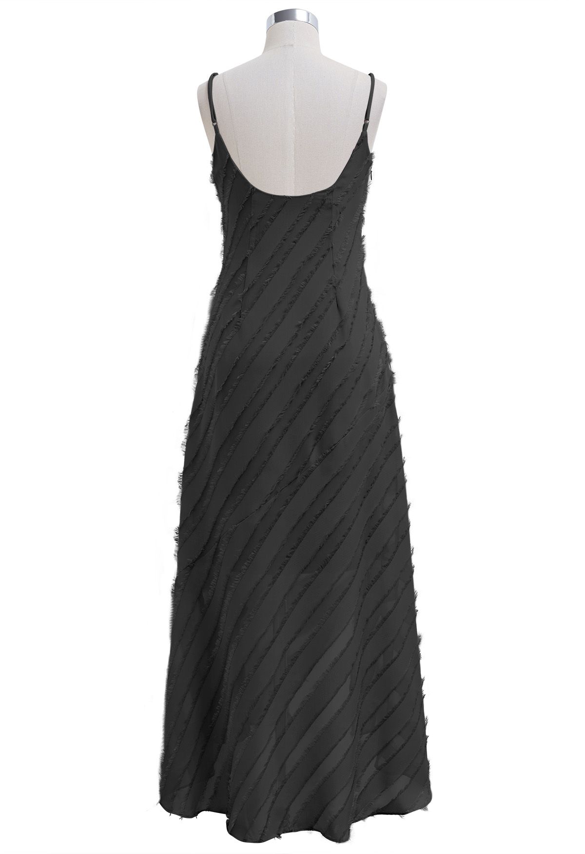 Fringed Stripe Split Cami Dress in Black