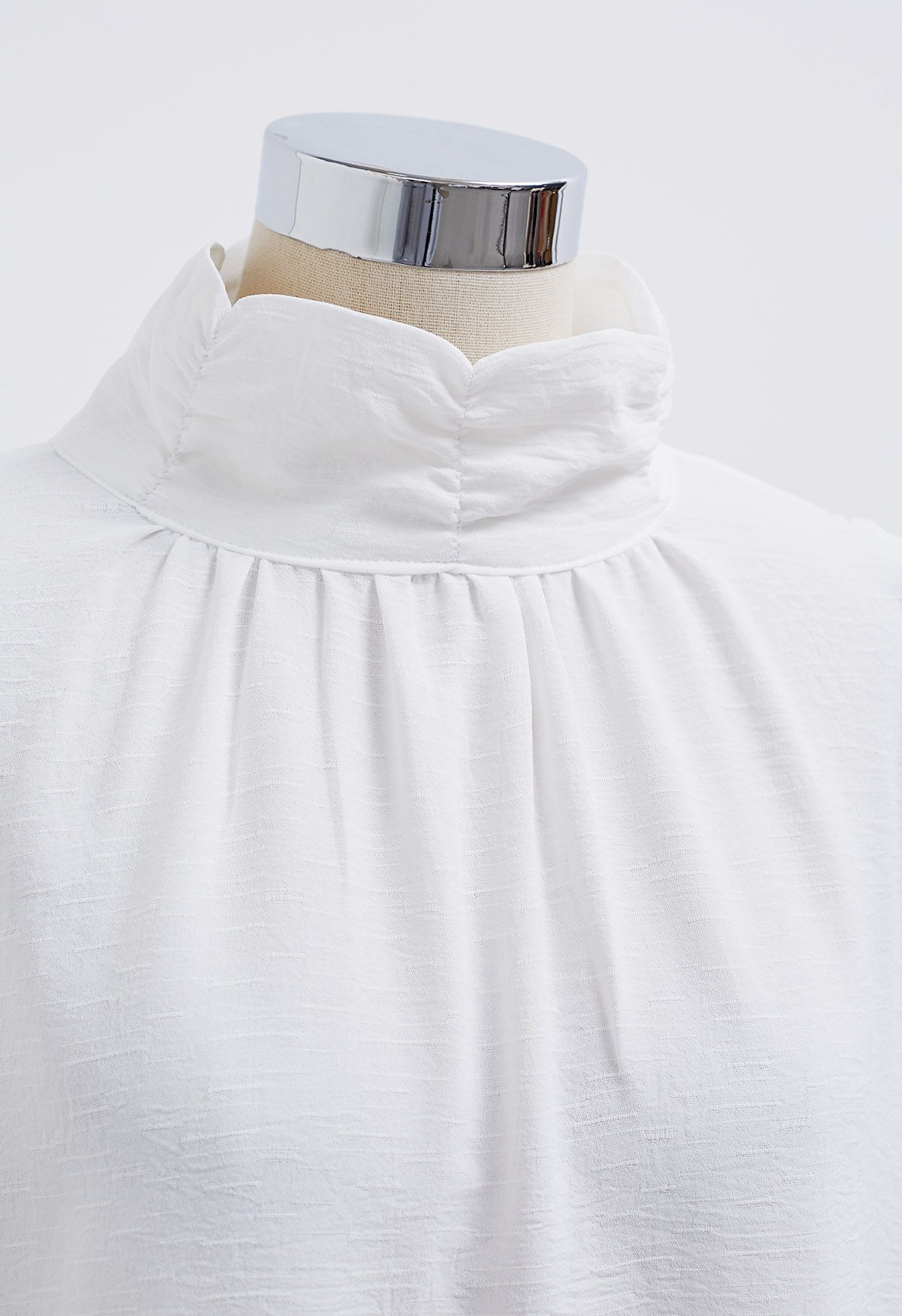 High Neck Puff Sleeve Chiffon Top in White