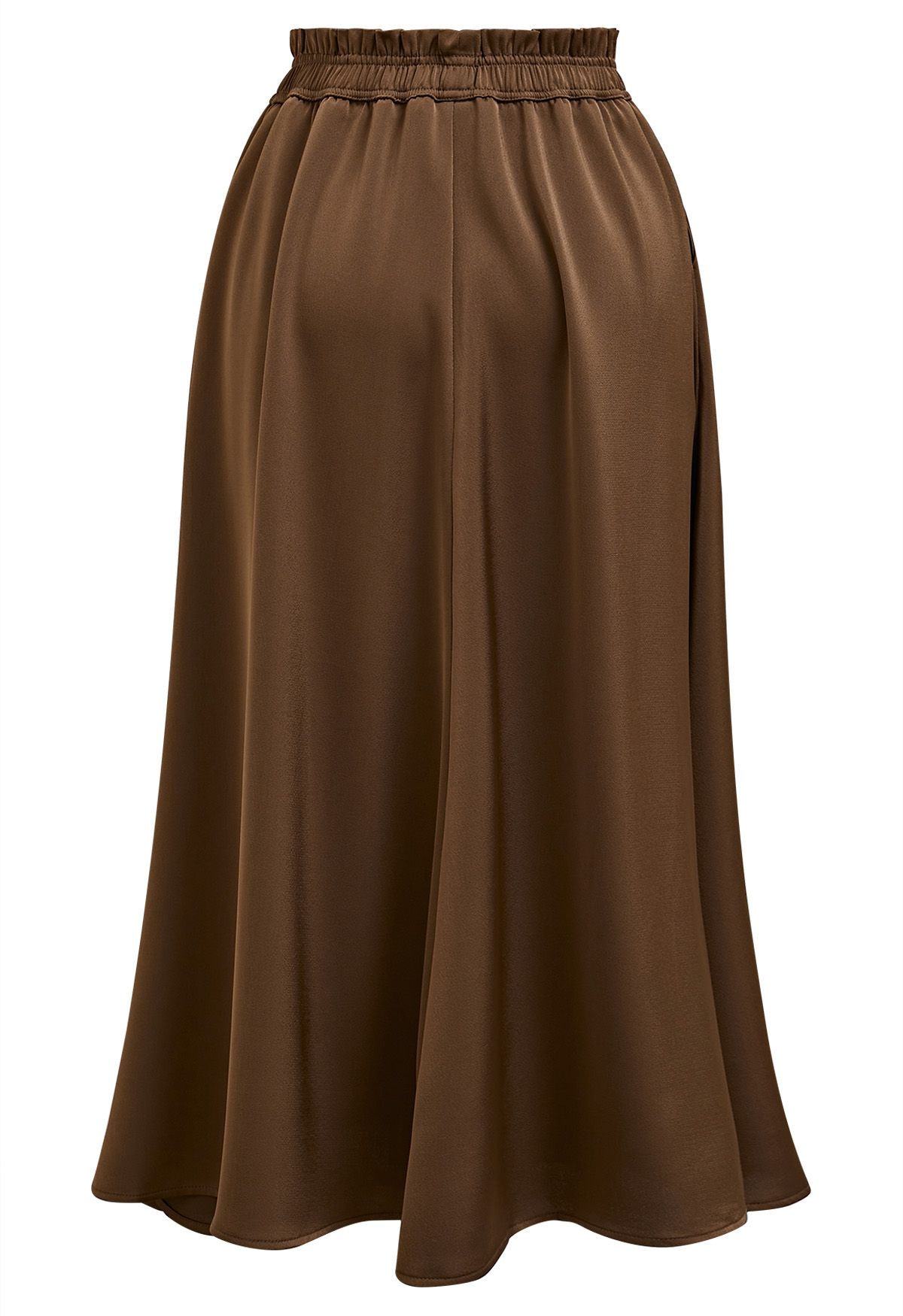 Satin High Waist Midi Skirt in Brown