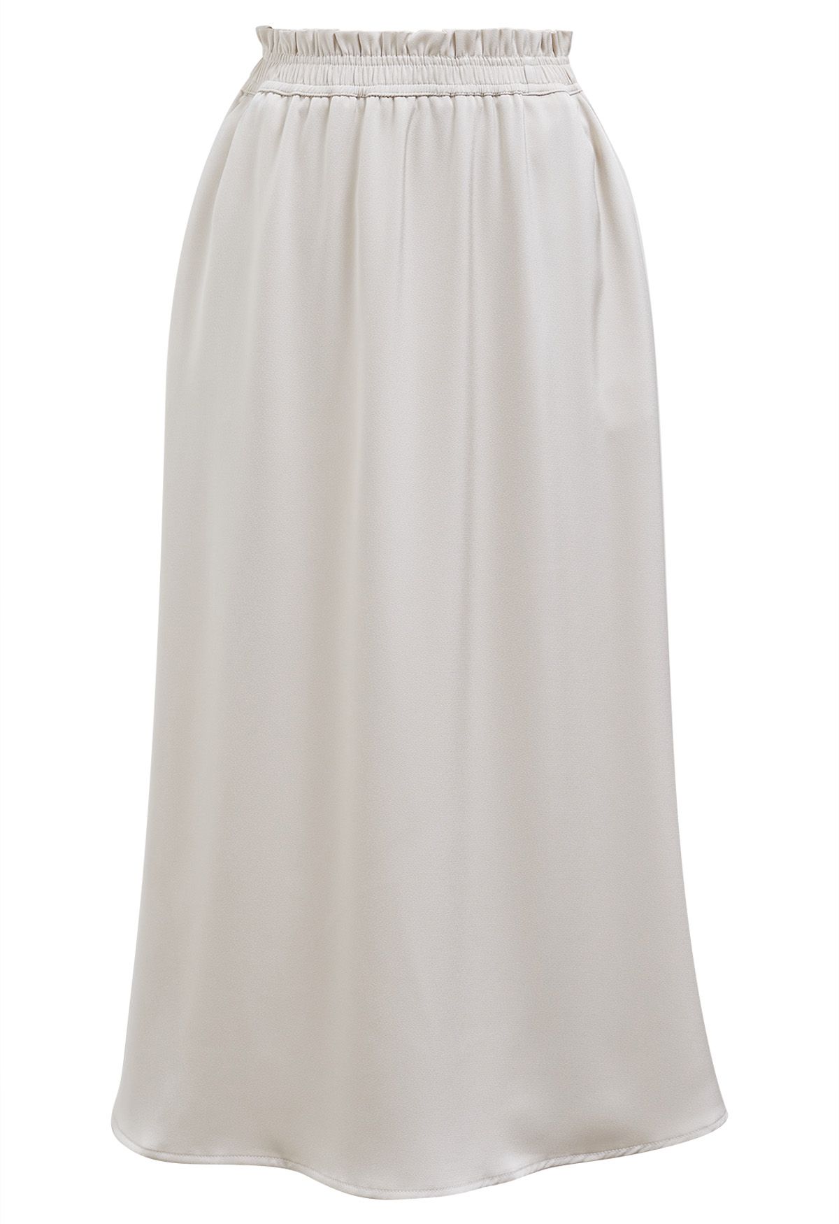 Satin High Waist Midi Skirt in Ivory