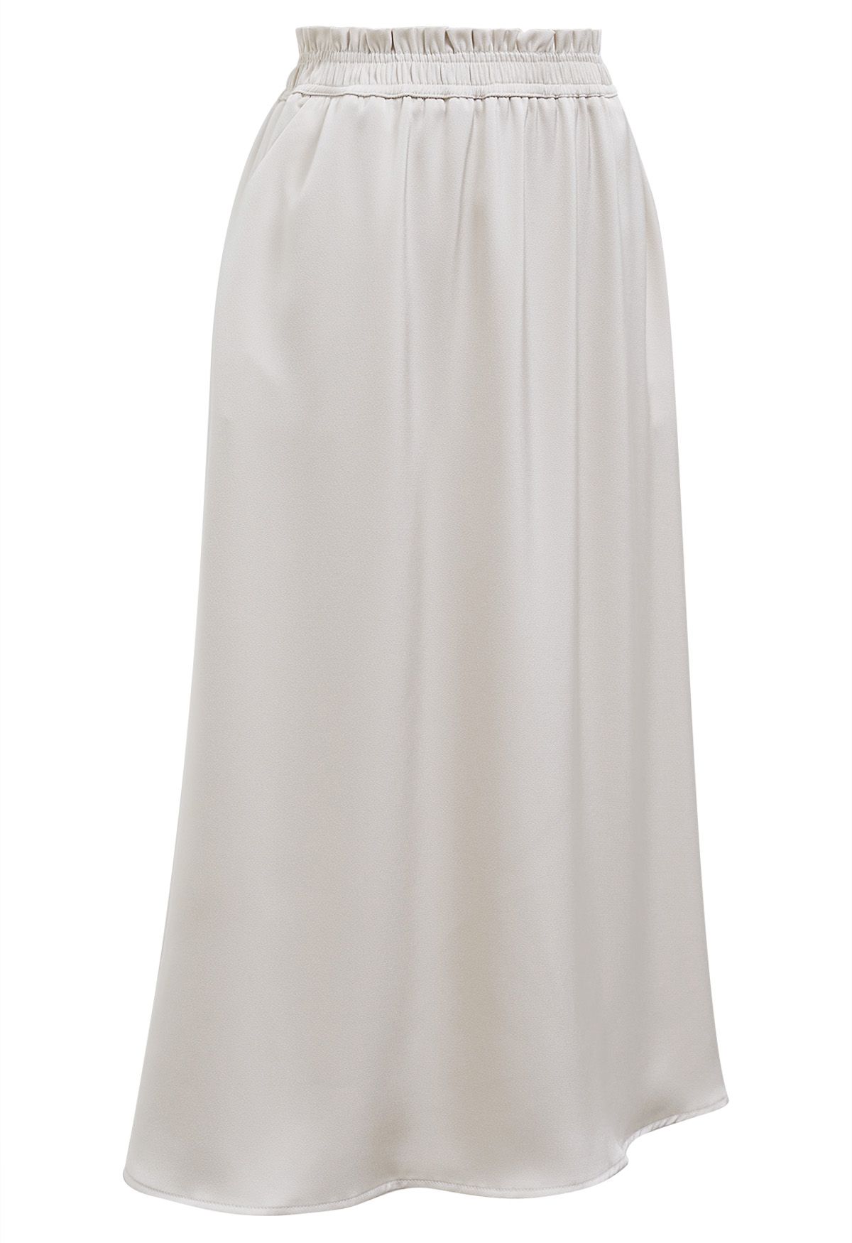 Satin High Waist Midi Skirt in Ivory