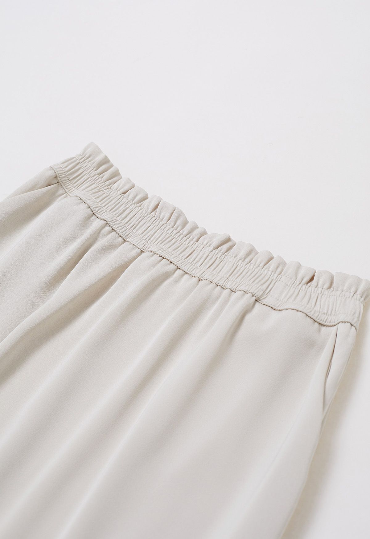 Satin High Waist Midi Skirt in Ivory