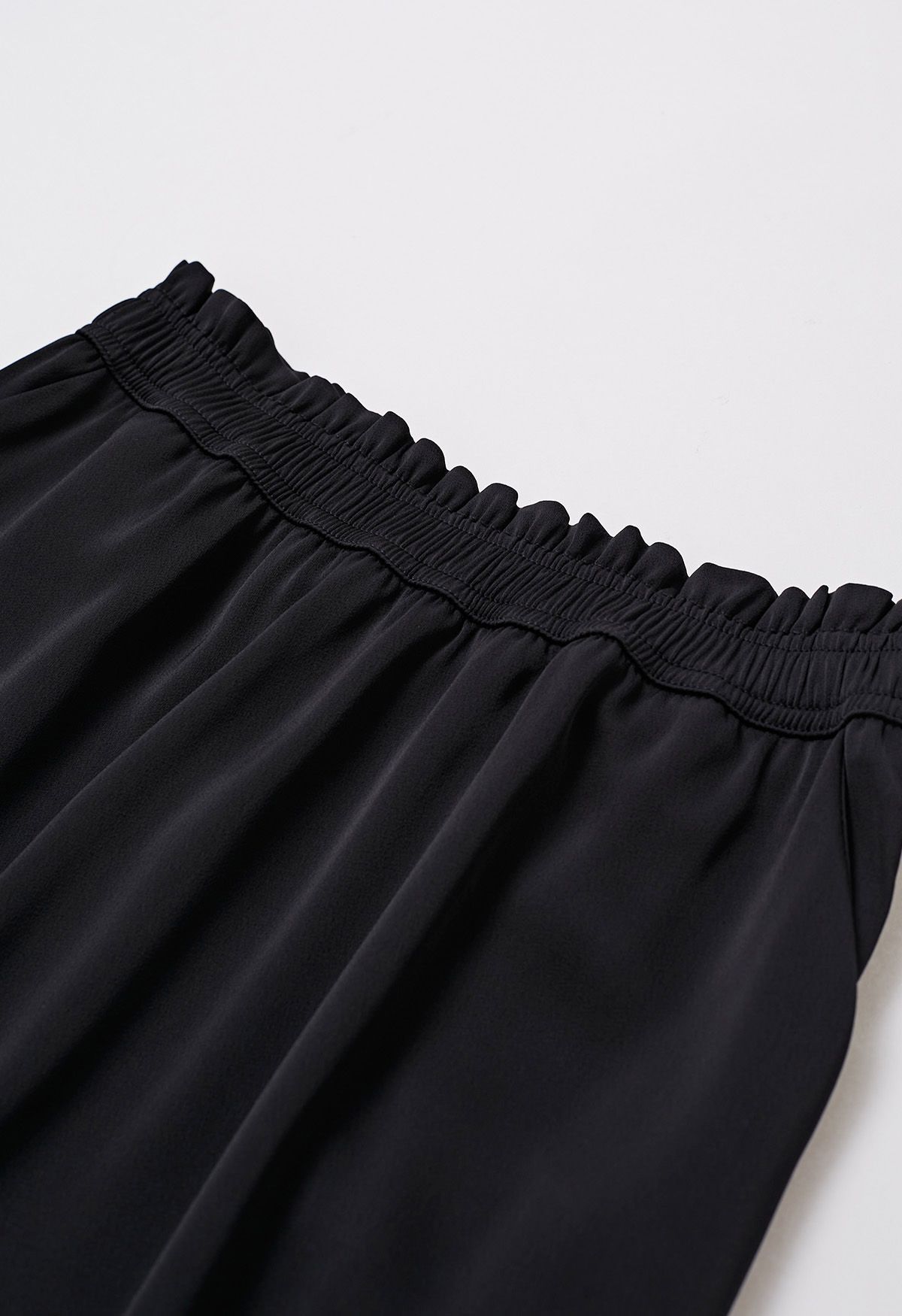 Satin High Waist Midi Skirt in Black