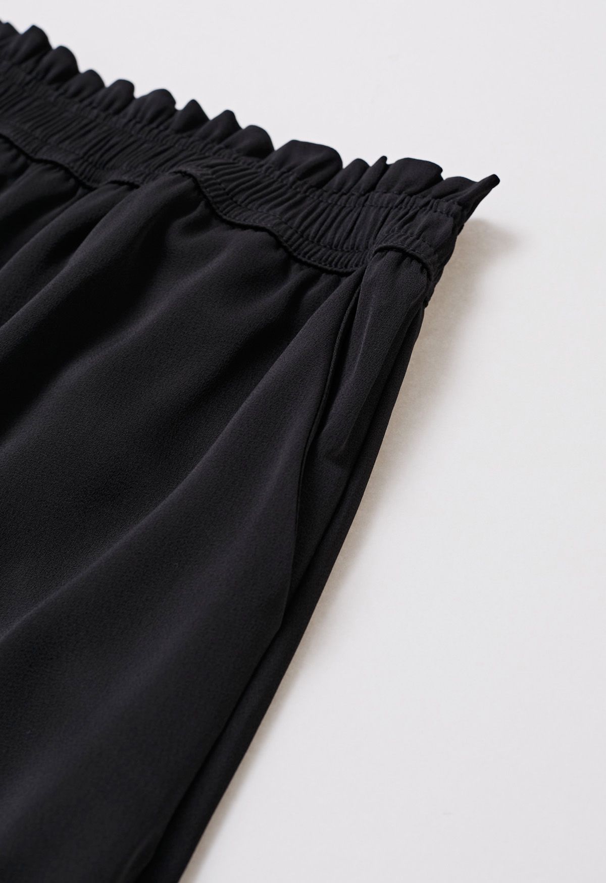 Satin High Waist Midi Skirt in Black