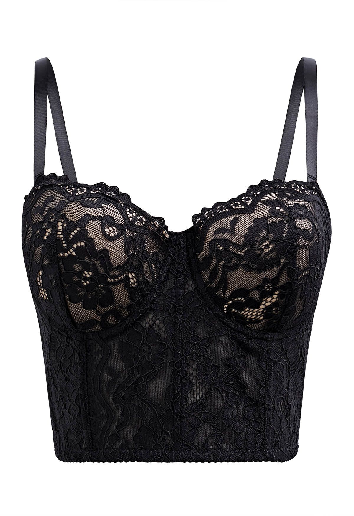 Black Lace Sequin & Beaded Bustier Bra Top Selected by Love Rocks