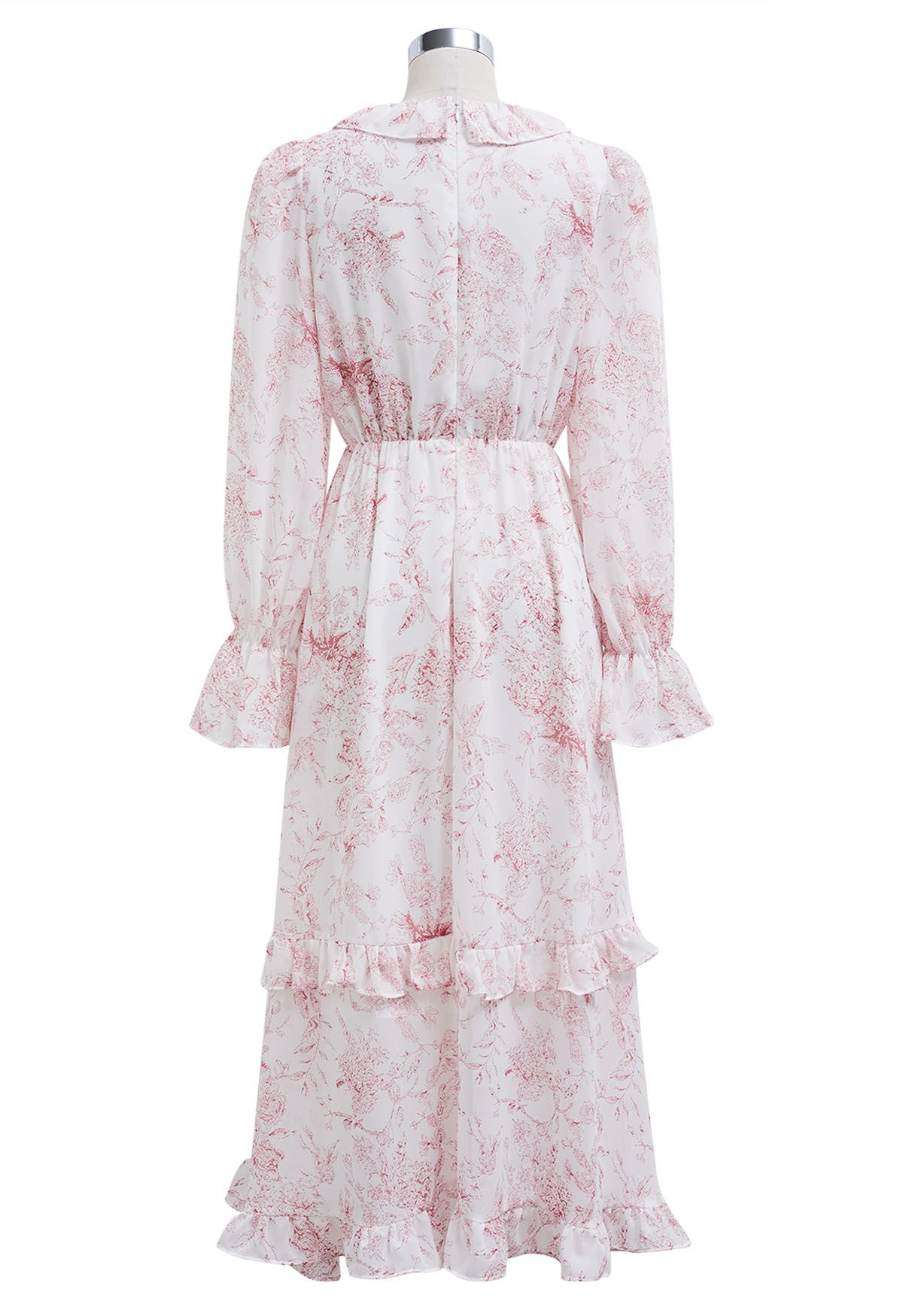 Spring Delight Ruffle Trimmed Chiffon Midi Dress in Pink