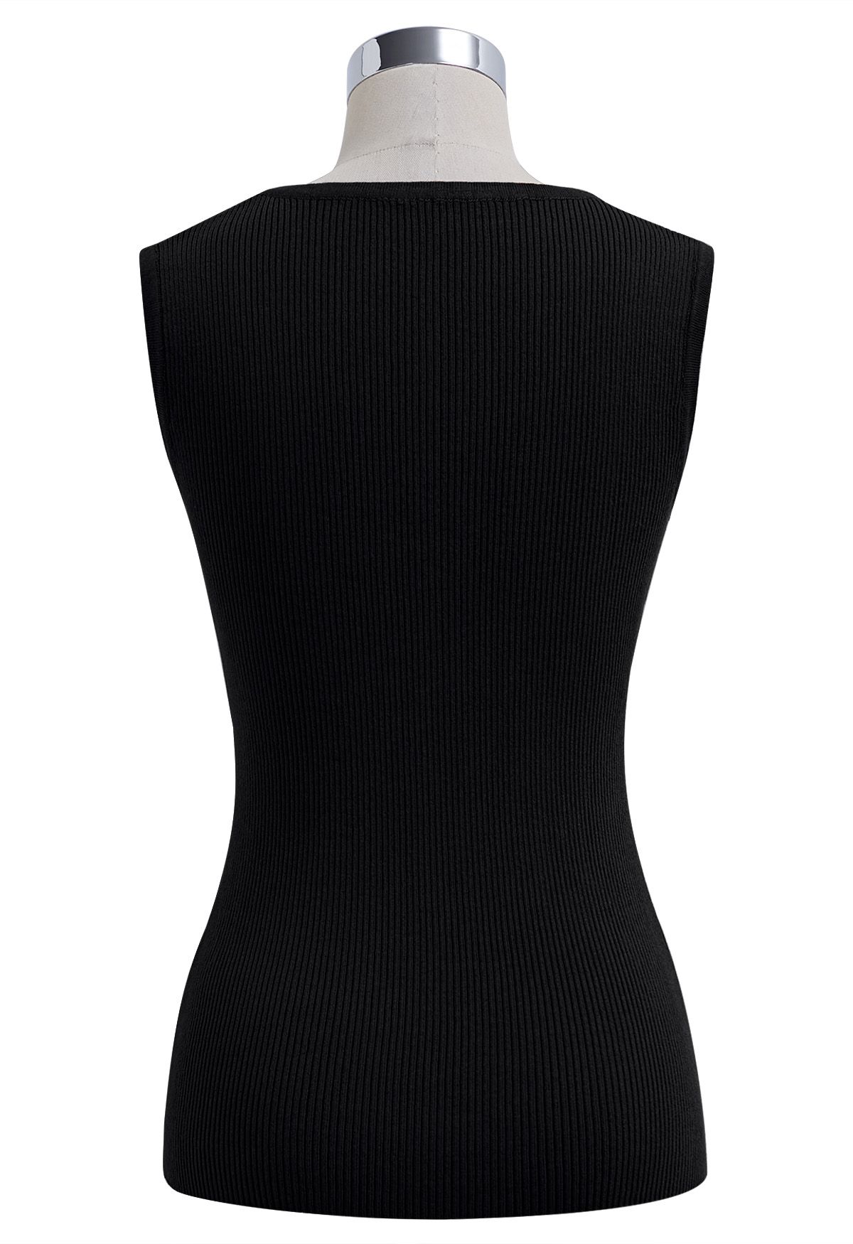 Cutout Detailing Sleeveless Knit Top in Black