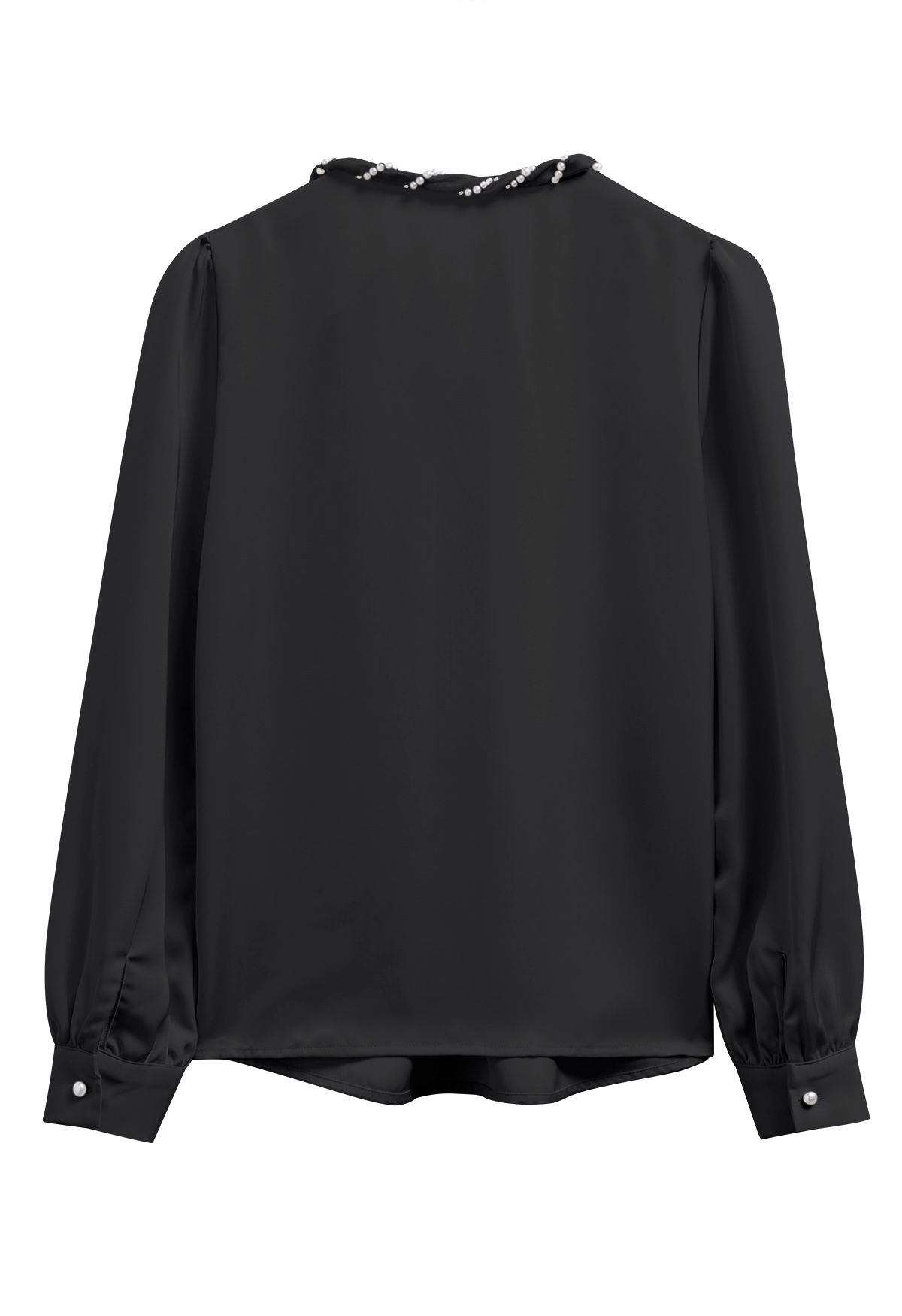 Pearly Neckline Side Bowknot Satin Top in Black