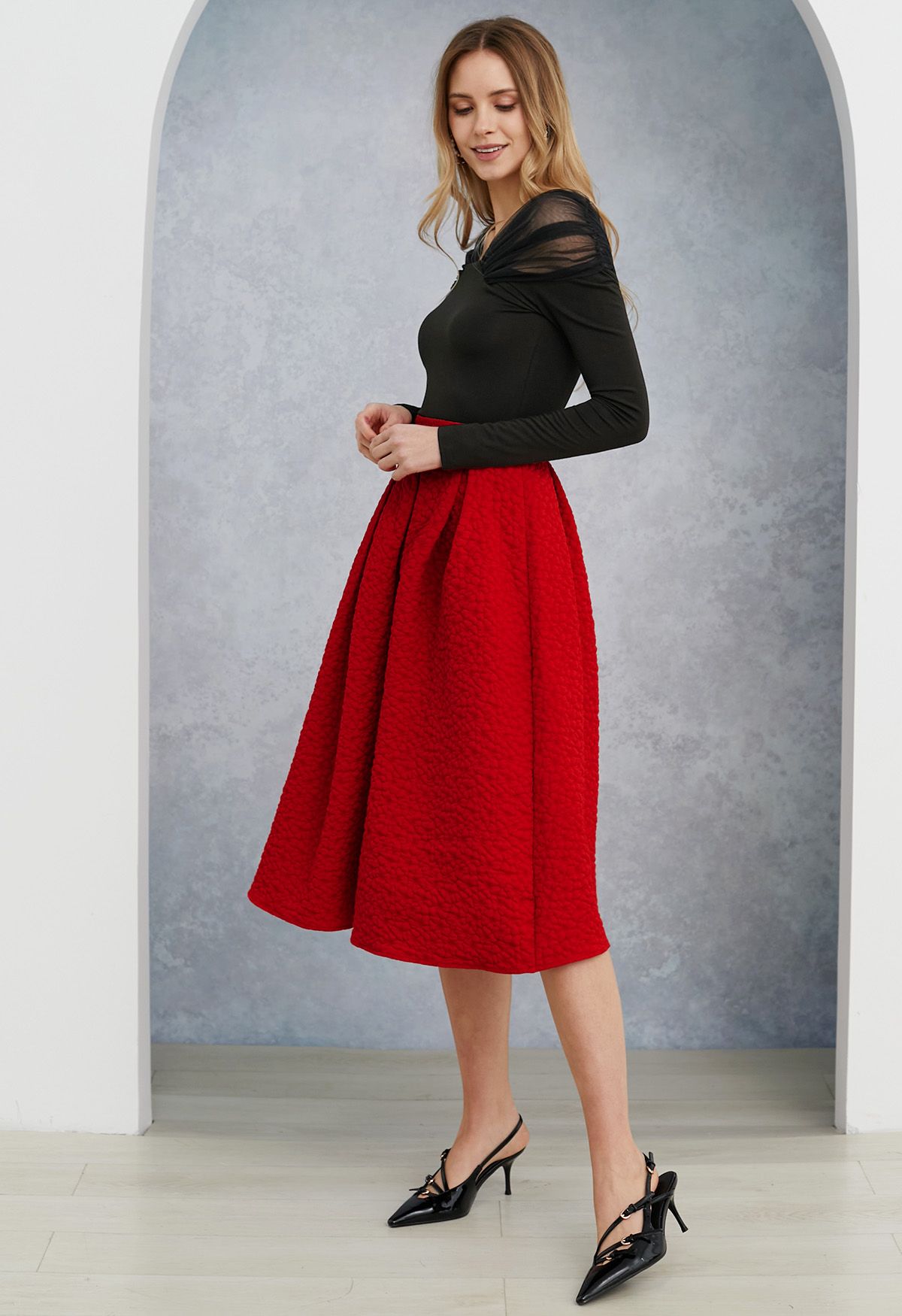 A line midi red skirt best sale