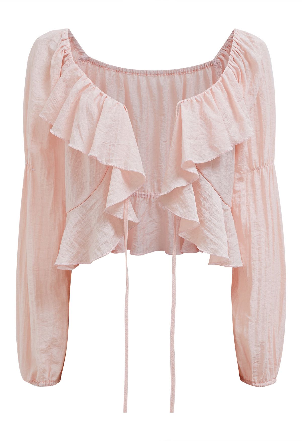 Ruffle Tie-Front Crop Top in Pink