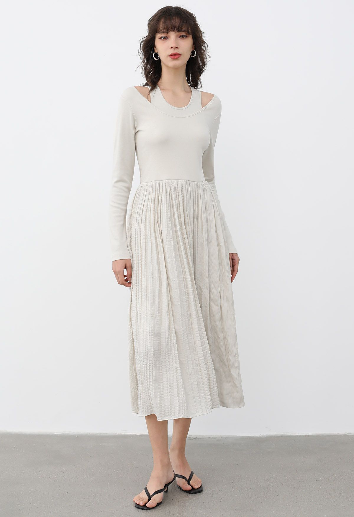 Fake Two-Piece Spliced Midi Dress in Ivory