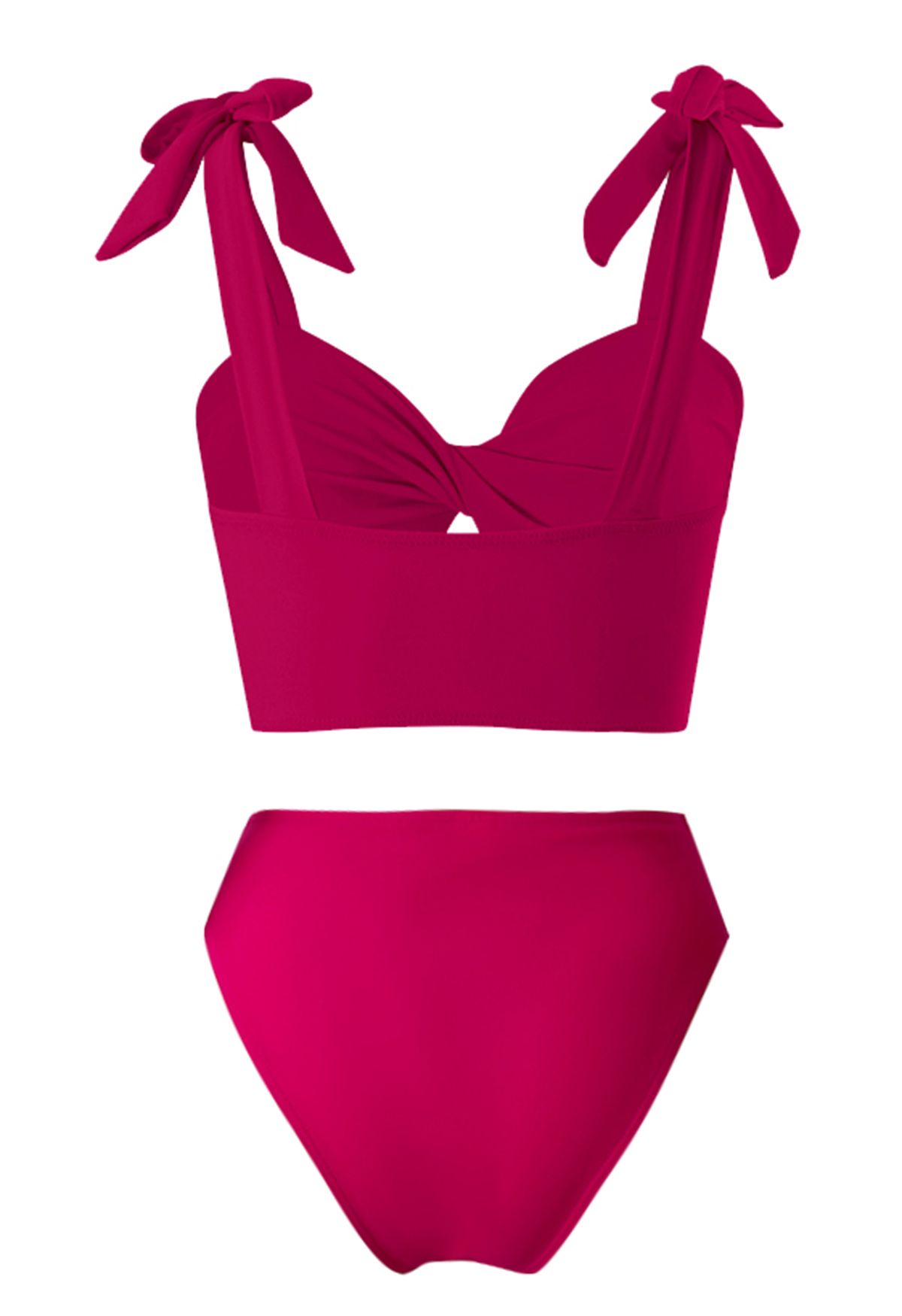 Tie-Shoulder Twist Cutout Bikini Set in Hot Pink