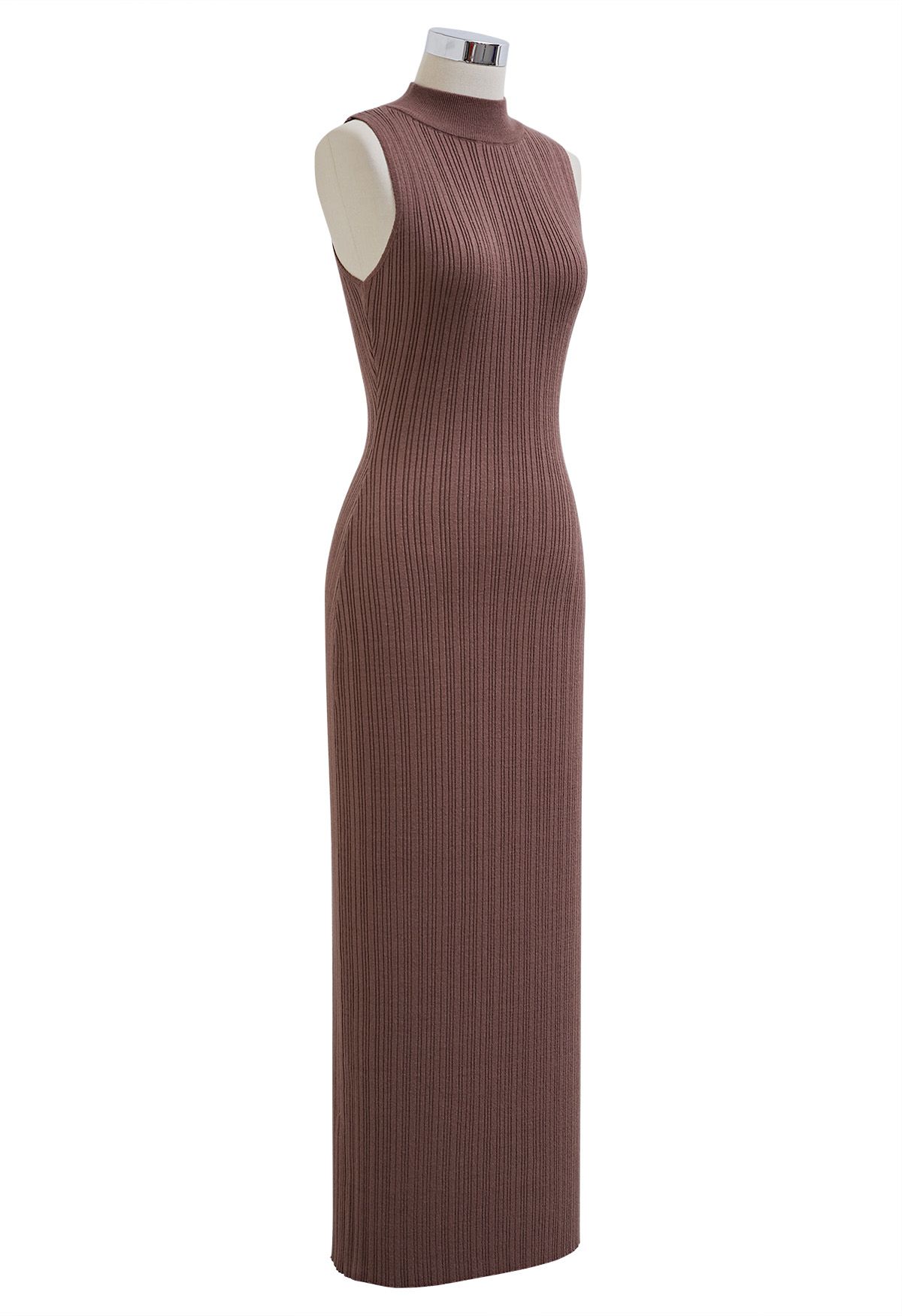 Ultra-Flattering Bodycon Knit Maxi Dress in Brown