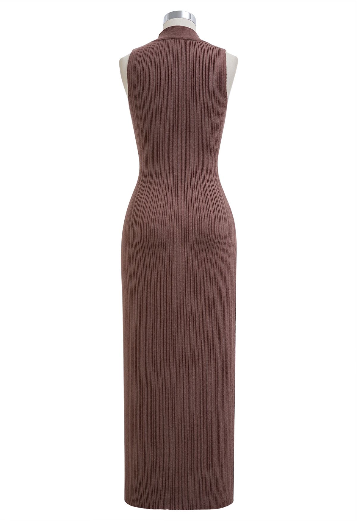 Ultra-Flattering Bodycon Knit Maxi Dress in Brown