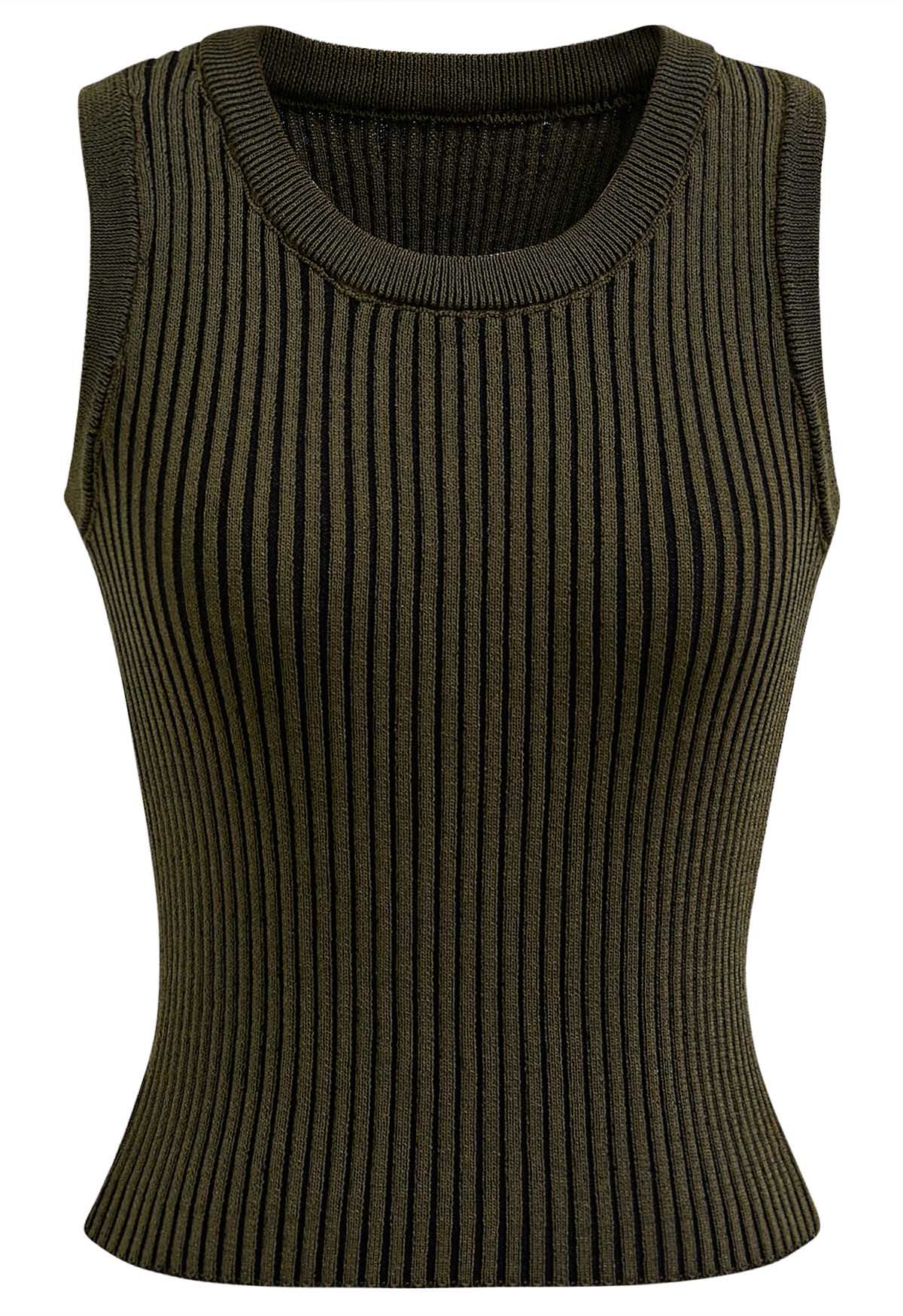 Stripe Texture Knit Tank Top in Army Green - Retro, Indie and Unique ...