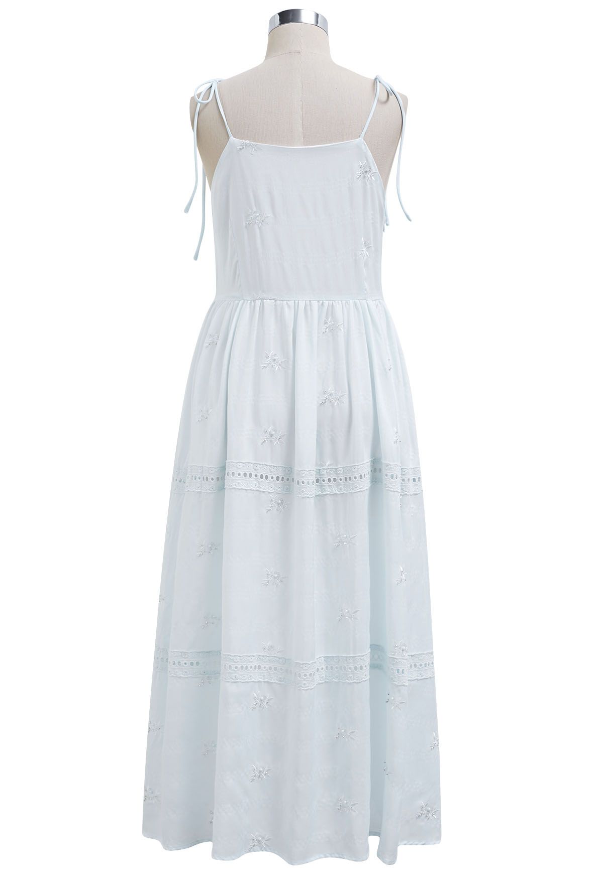 Sequined Embroidery Tie-Shoulder Cami Dress in Baby Blue