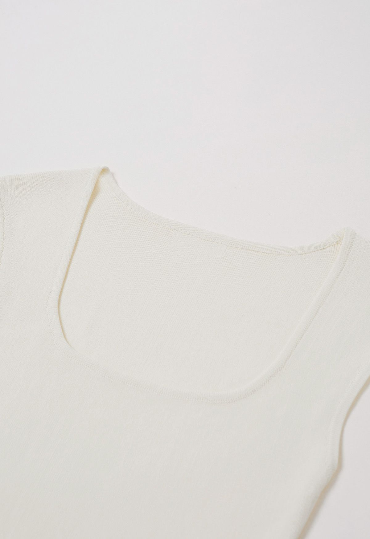 Square Neck Sleeveless Knit Top with Sash in White