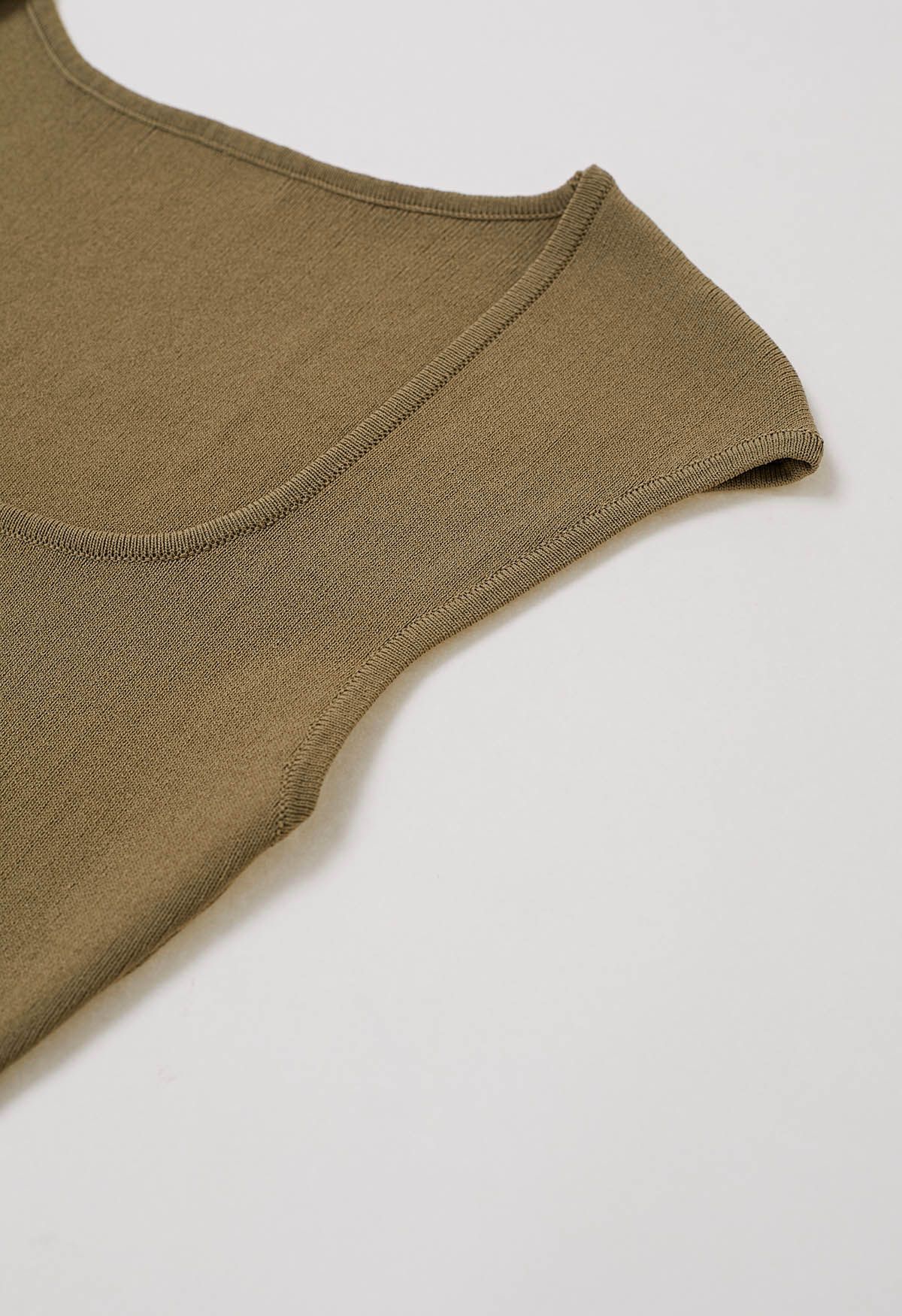 Square Neck Sleeveless Knit Top with Sash in Olive