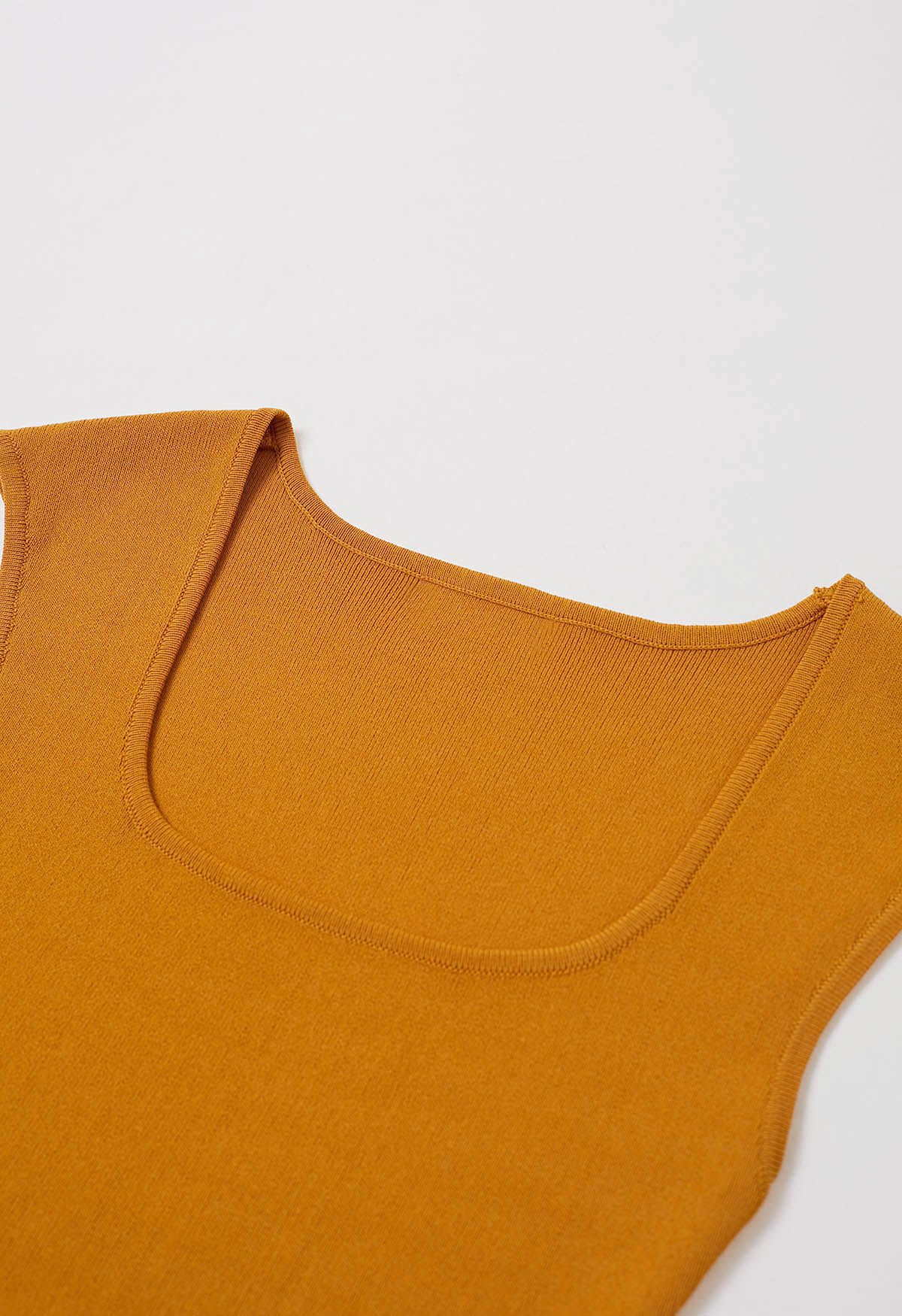 Square Neck Sleeveless Knit Top with Sash in Pumpkin