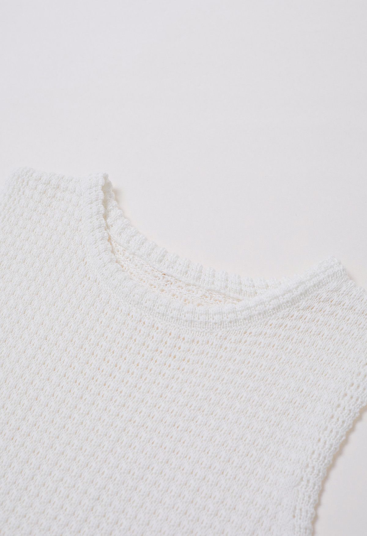 Solid Color Openwork Knit Sleeveless Top in White