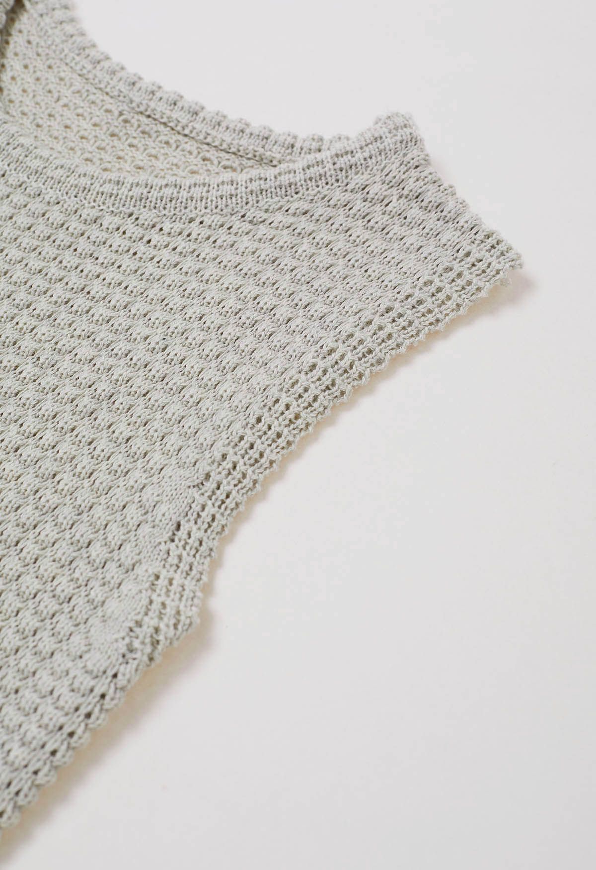 Solid Color Openwork Knit Sleeveless Top in Oatmeal