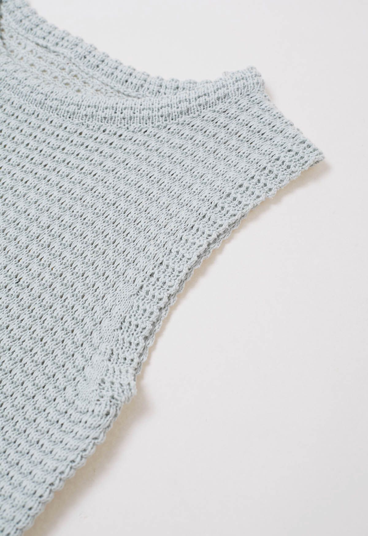 Solid Color Openwork Knit Sleeveless Top in Light Blue