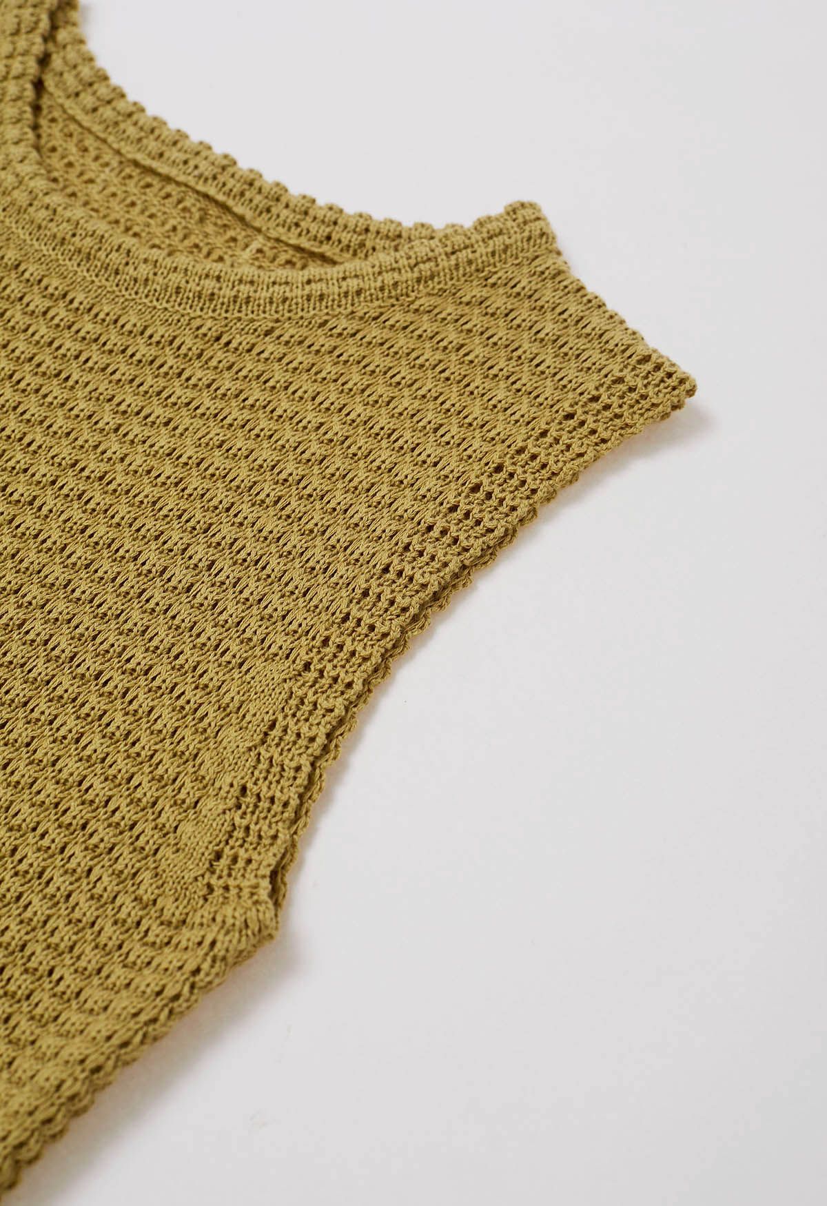 Solid Color Openwork Knit Sleeveless Top in Mustard