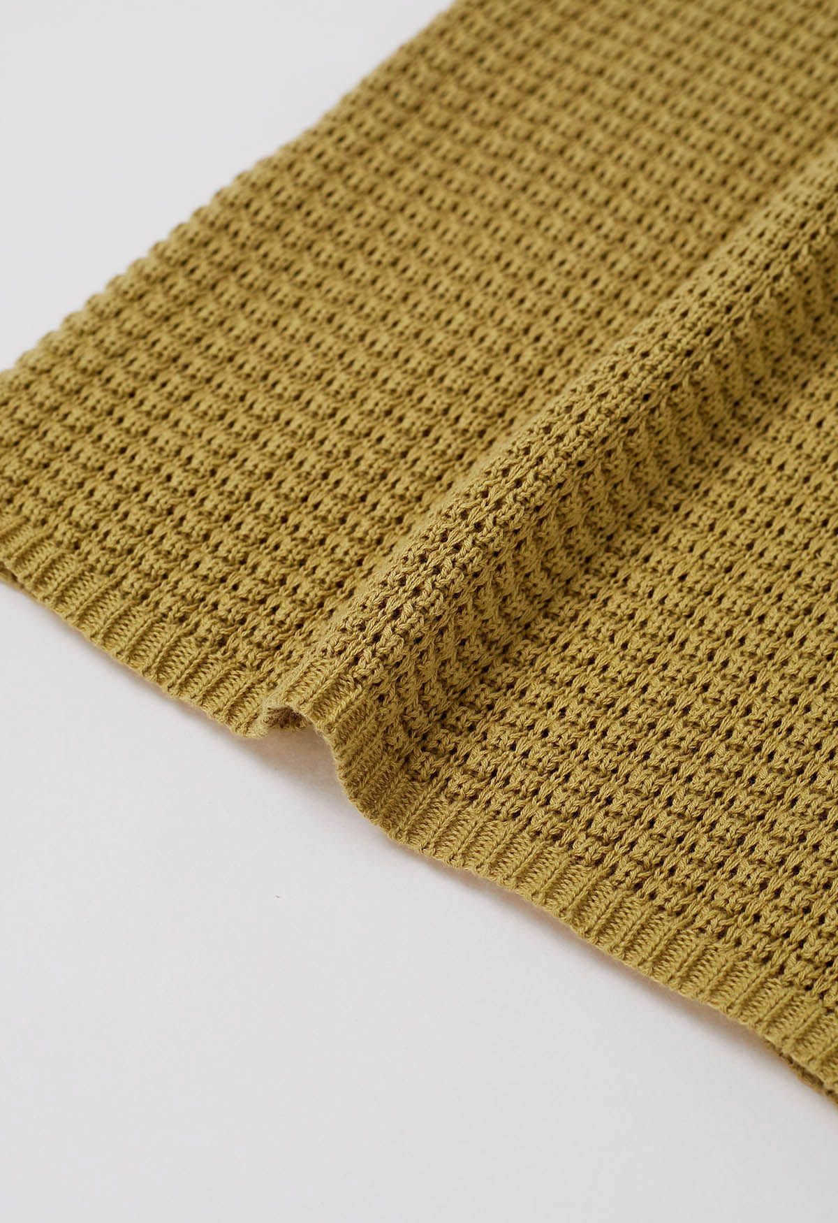 Solid Color Openwork Knit Sleeveless Top in Mustard