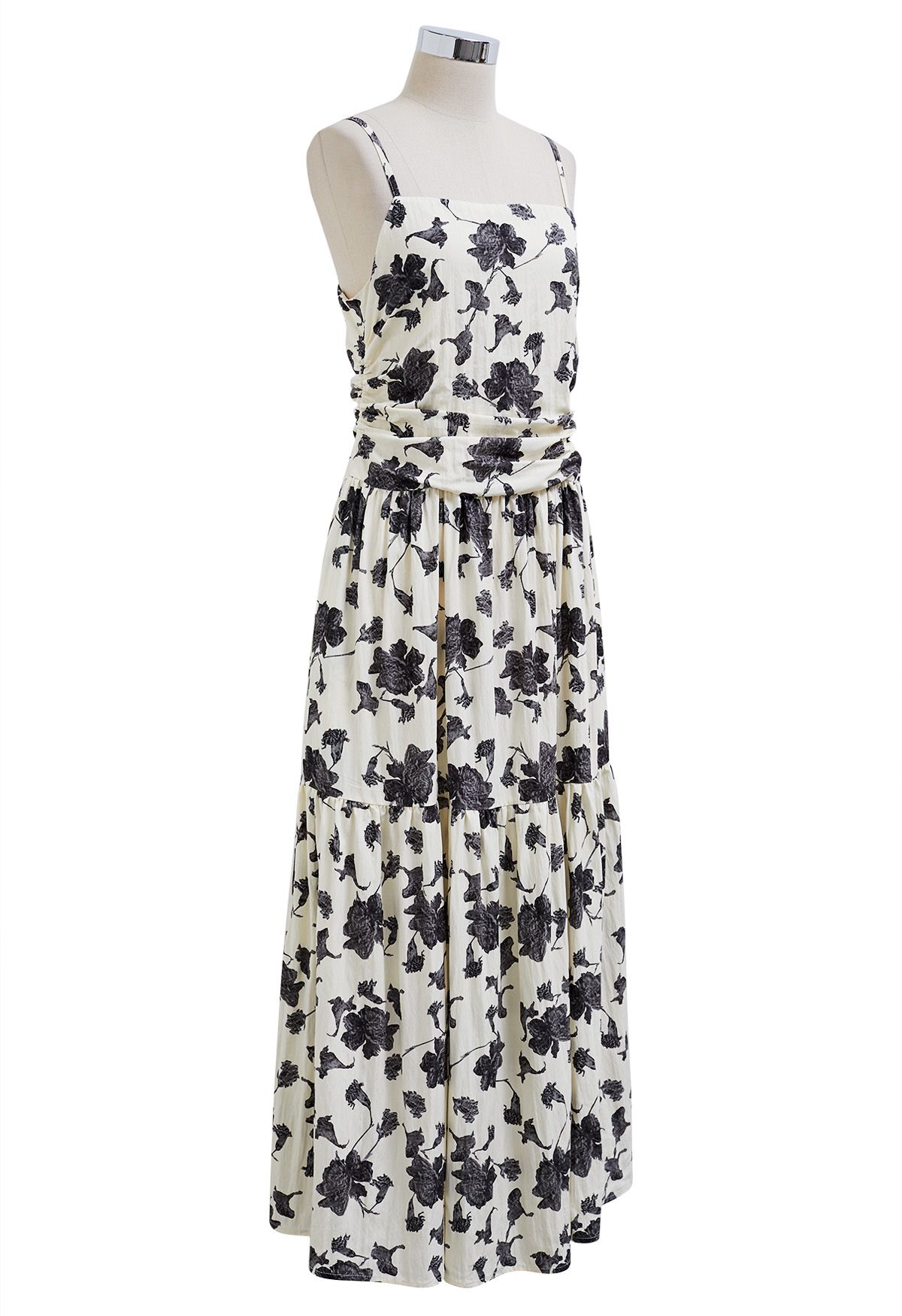 Floral Print Cami Maxi Dress in Black