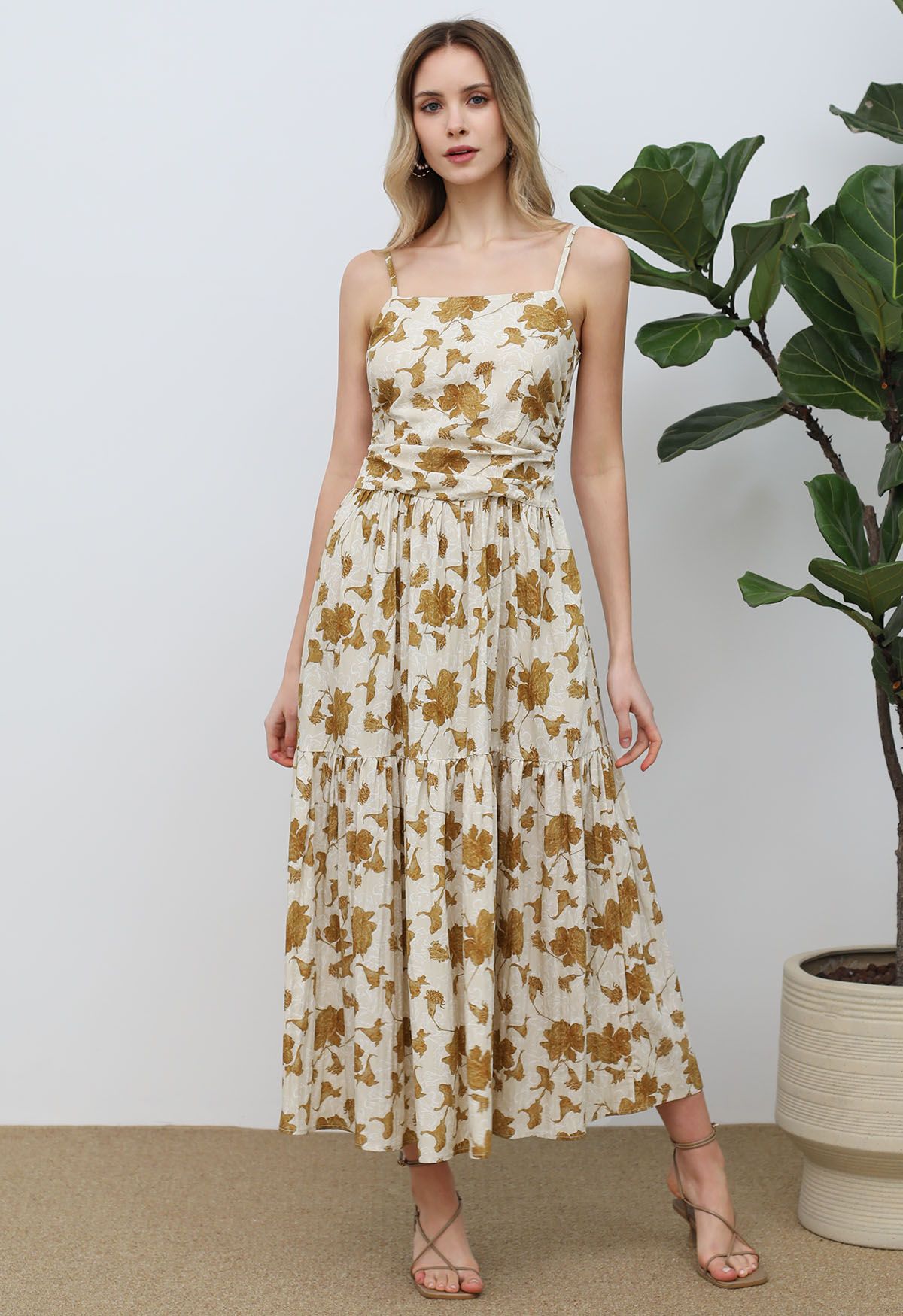 Floral Print Cami Maxi Dress in Caramel