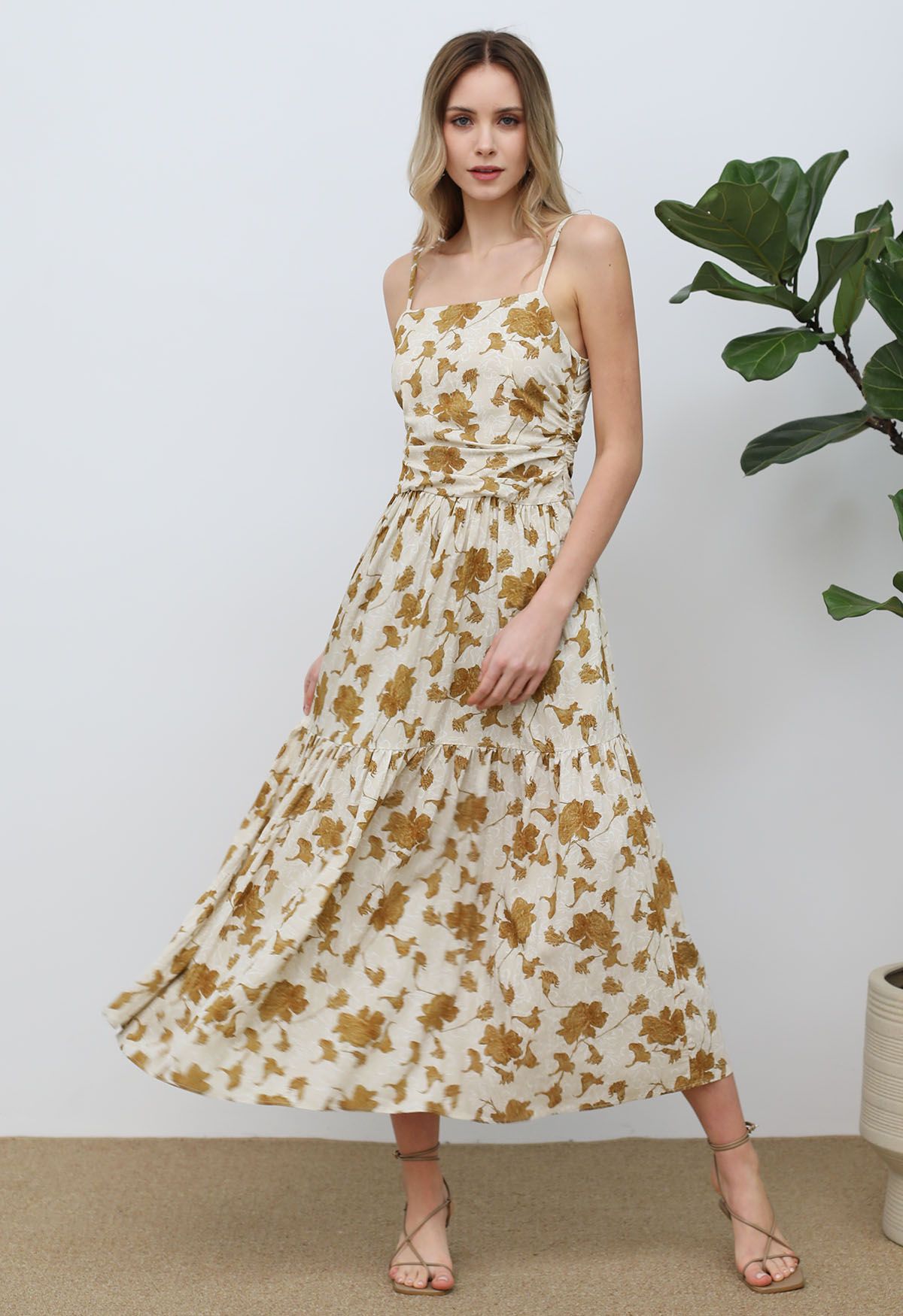 Floral Print Cami Maxi Dress in Caramel