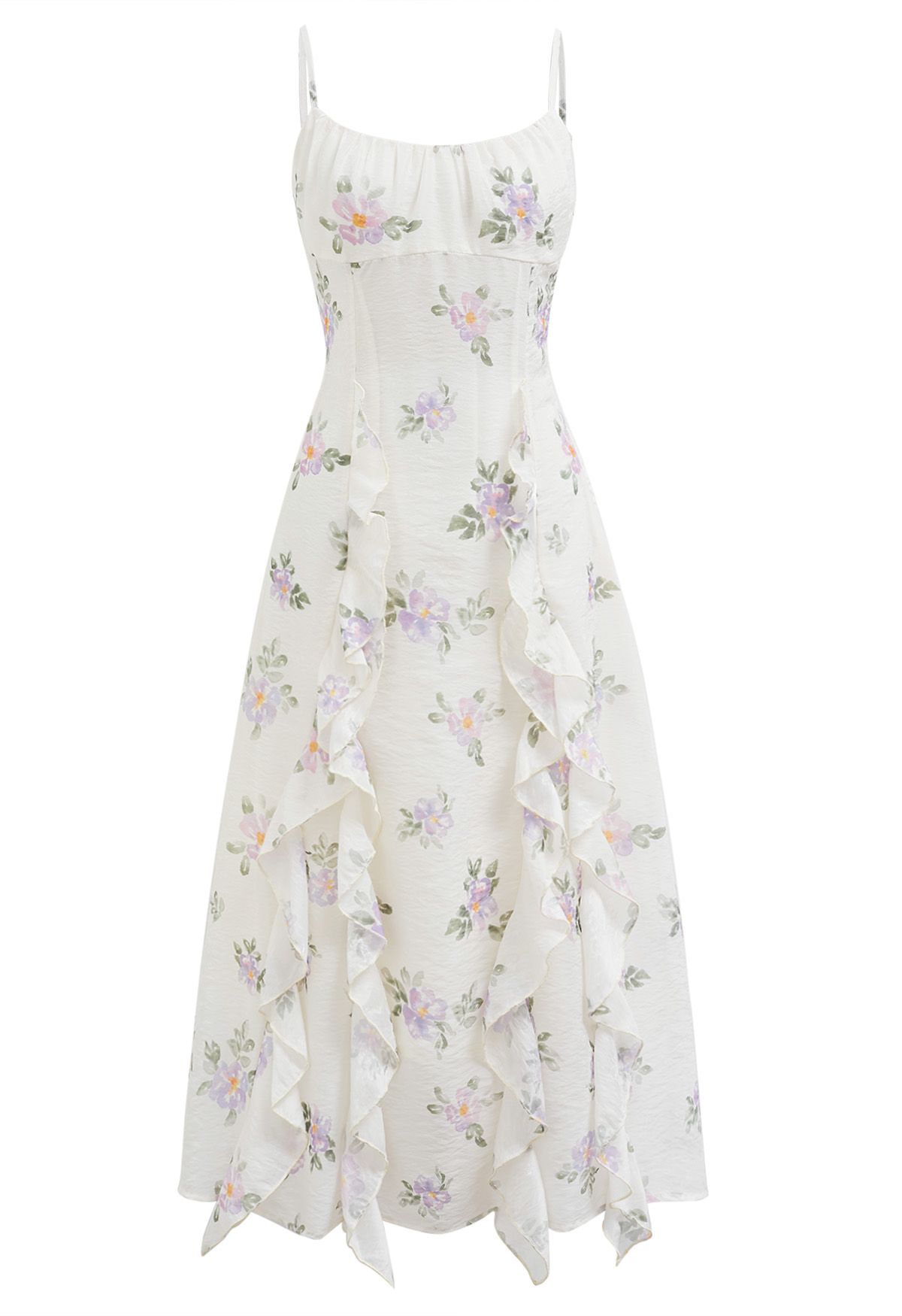 Watercolor Floral Ruffle Trim Cami Dress in Lilac