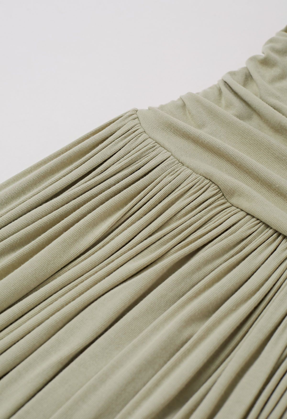 Effortless Ruched Sleeveless Cotton Dress in Pea Green