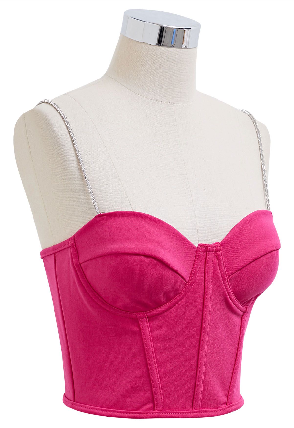 Rhinestone Strap Bustier Crop Top in Hot Pink