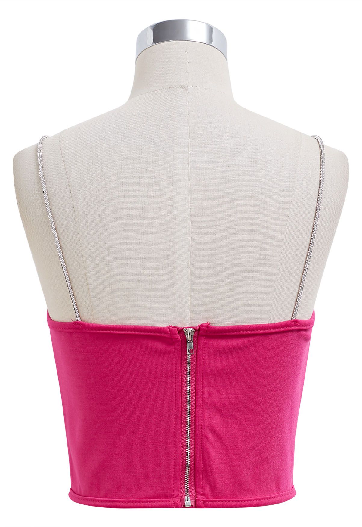 Rhinestone Strap Bustier Crop Top in Hot Pink