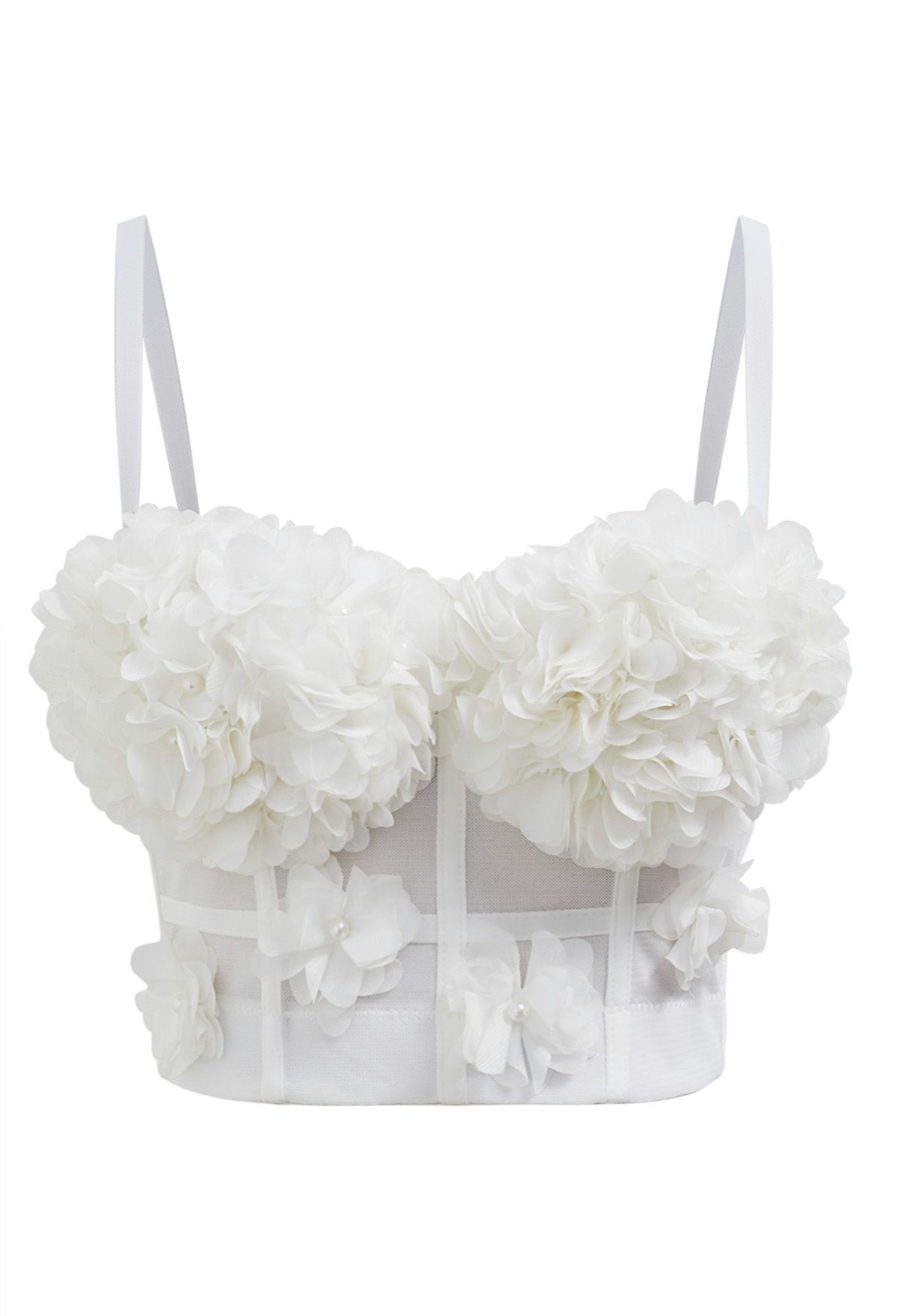 Pearly Petal Bustier Crop Top in White