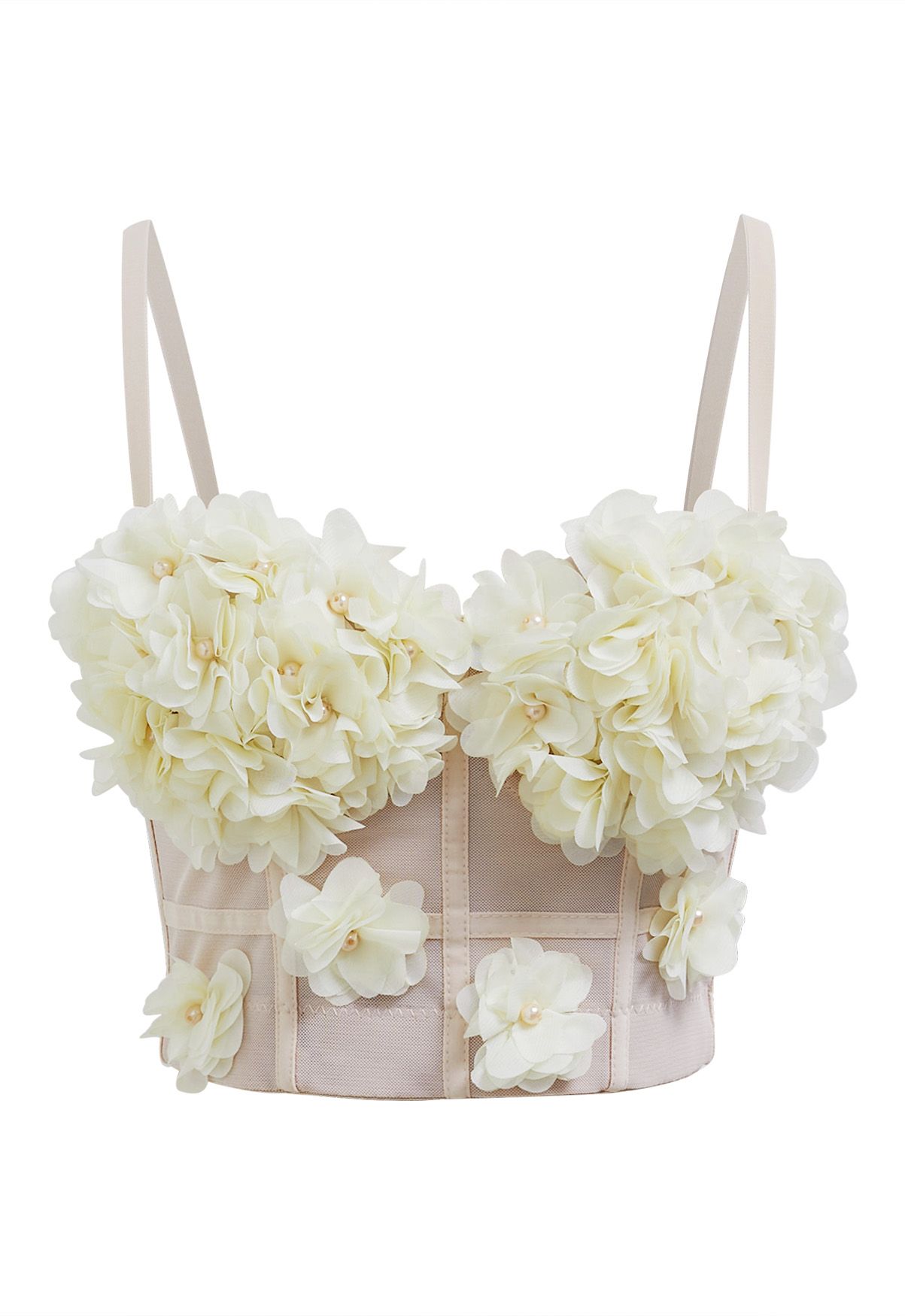 Pearly Petal Bustier Crop Top in Cream - Retro, Indie and Unique 