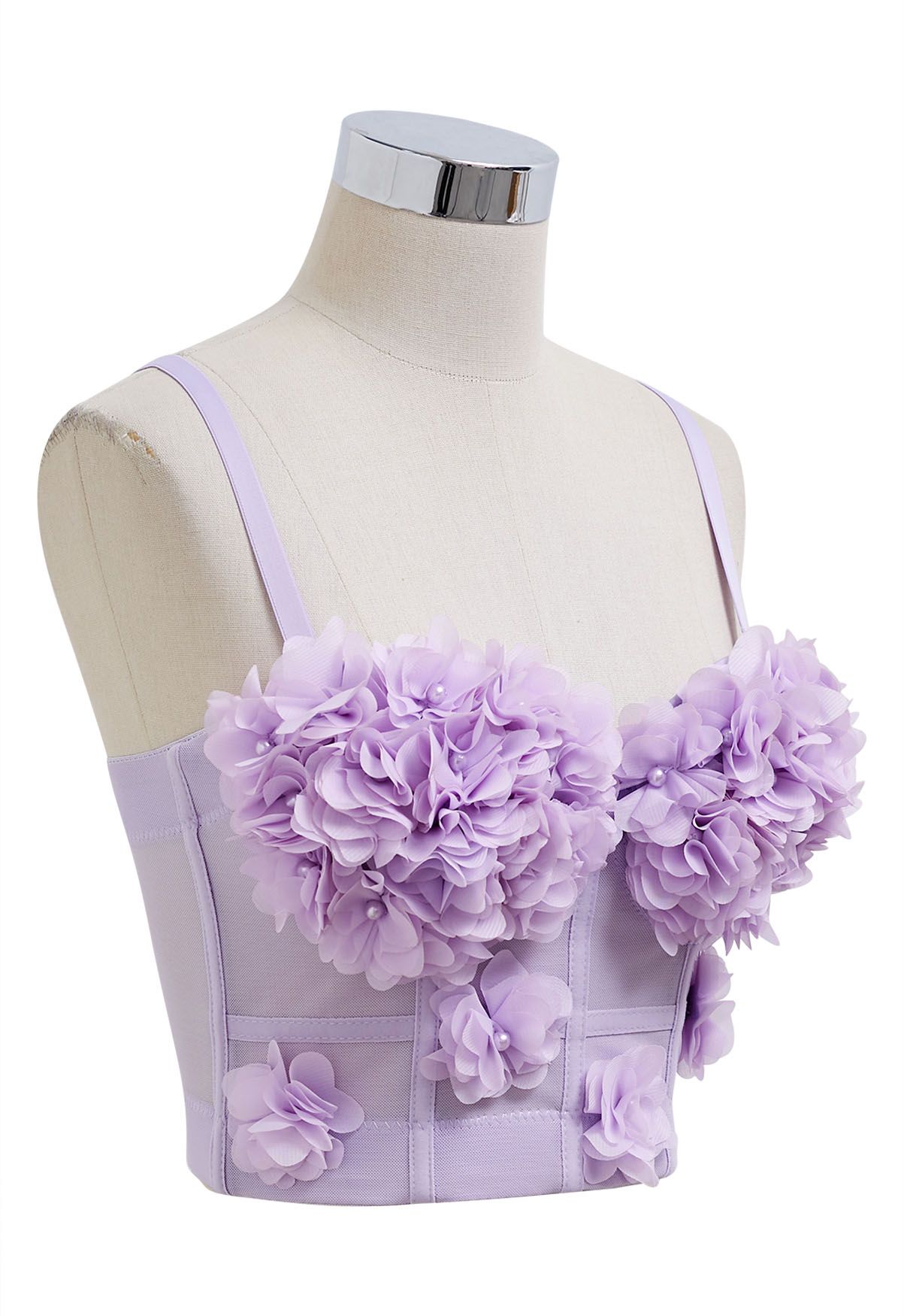 Pearly Petal Bustier Crop Top in Lilac