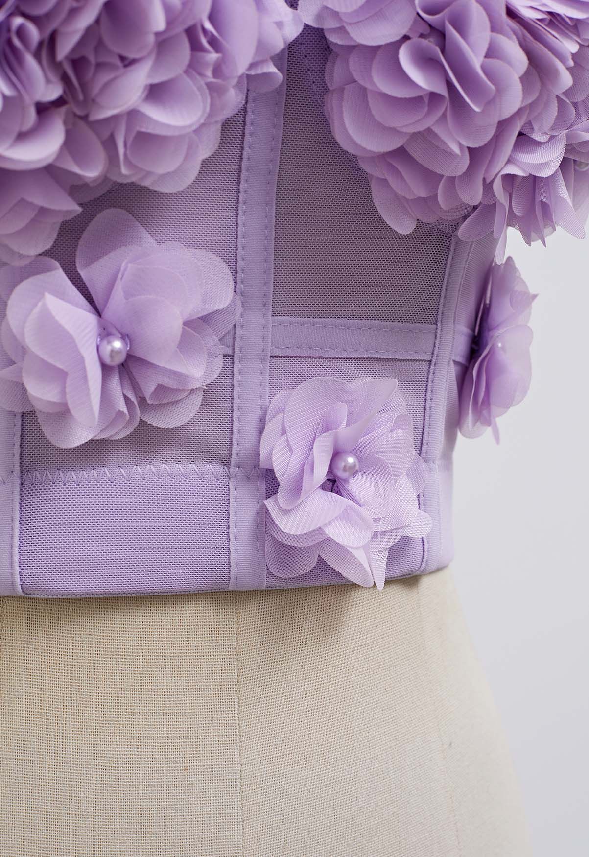 Pearly Petal Bustier Crop Top in Lilac